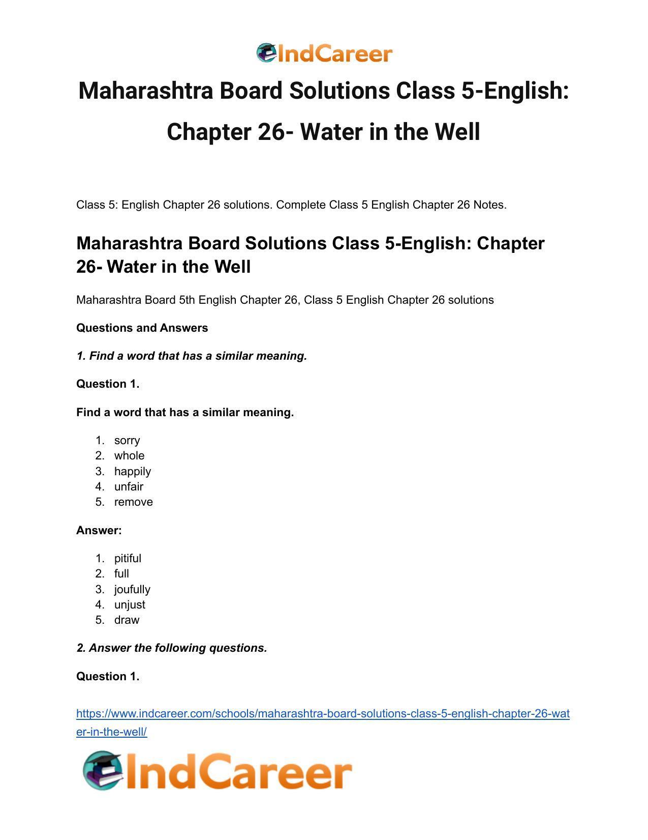 Maharashtra Board Solutions Class 5-English: Chapter 26- Water in the Well - Page 2