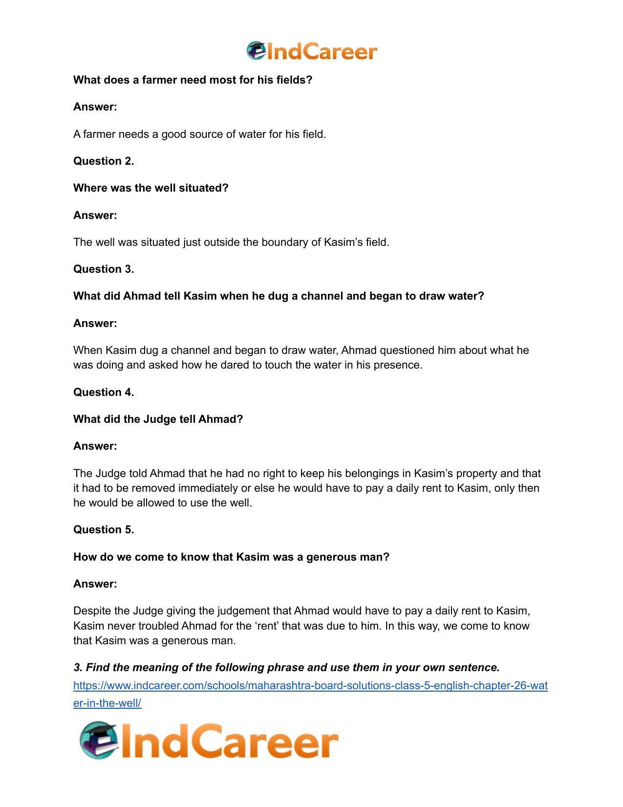 Maharashtra Board Solutions Class 5-English: Chapter 26- Water in the Well - Page 3