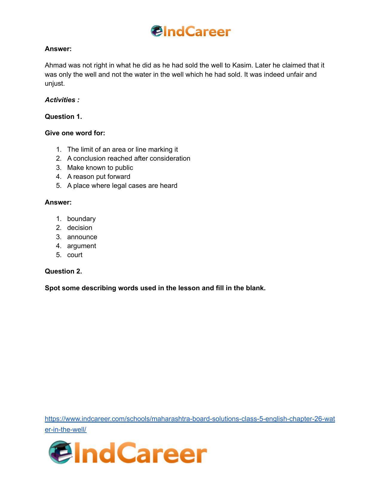 Maharashtra Board Solutions Class 5-English: Chapter 26- Water in the Well - Page 7