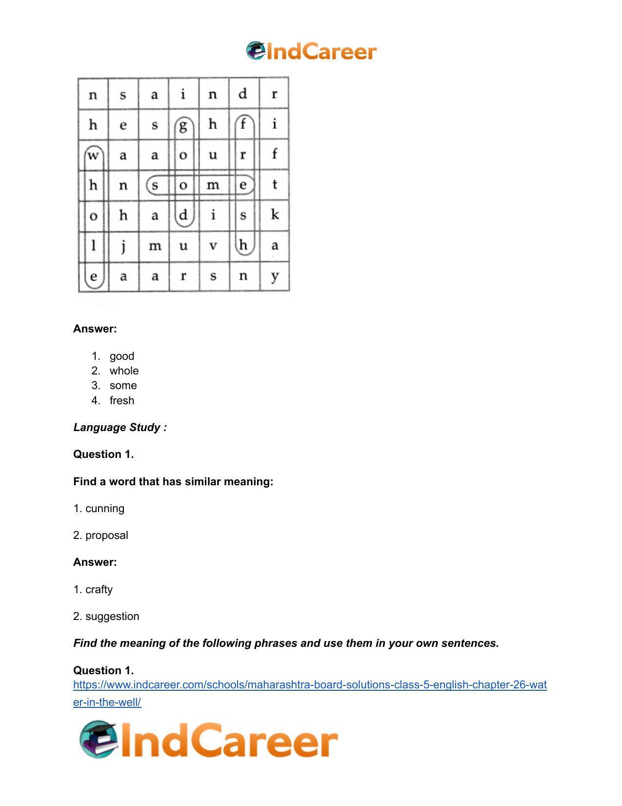 Maharashtra Board Solutions Class 5-English: Chapter 26- Water in the Well - Page 8