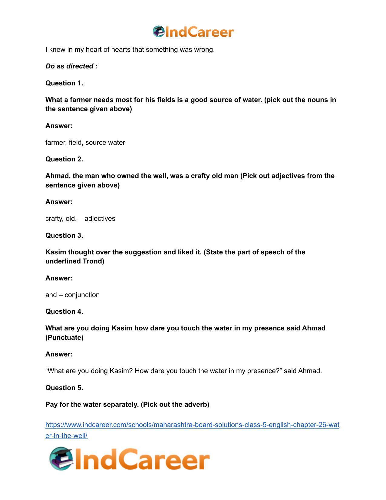 Maharashtra Board Solutions Class 5-English: Chapter 26- Water in the Well - Page 10