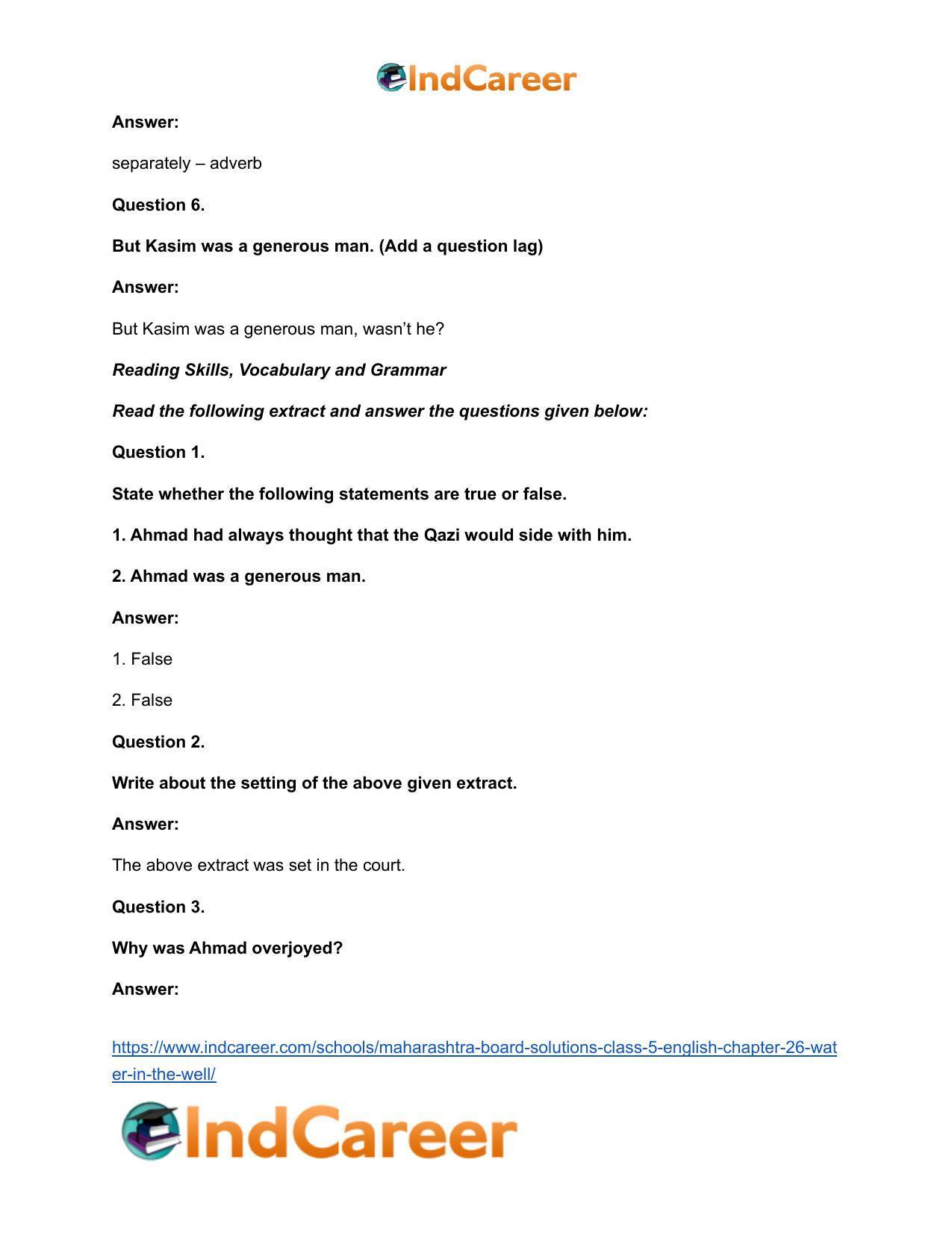 Maharashtra Board Solutions Class 5-English: Chapter 26- Water in the Well - Page 11