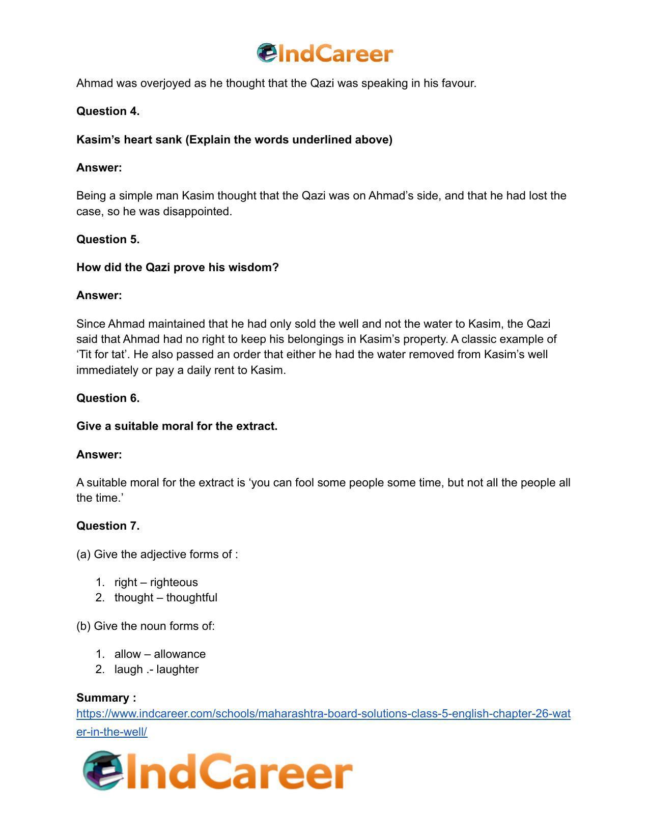 Maharashtra Board Solutions Class 5-English: Chapter 26- Water in the Well - Page 12