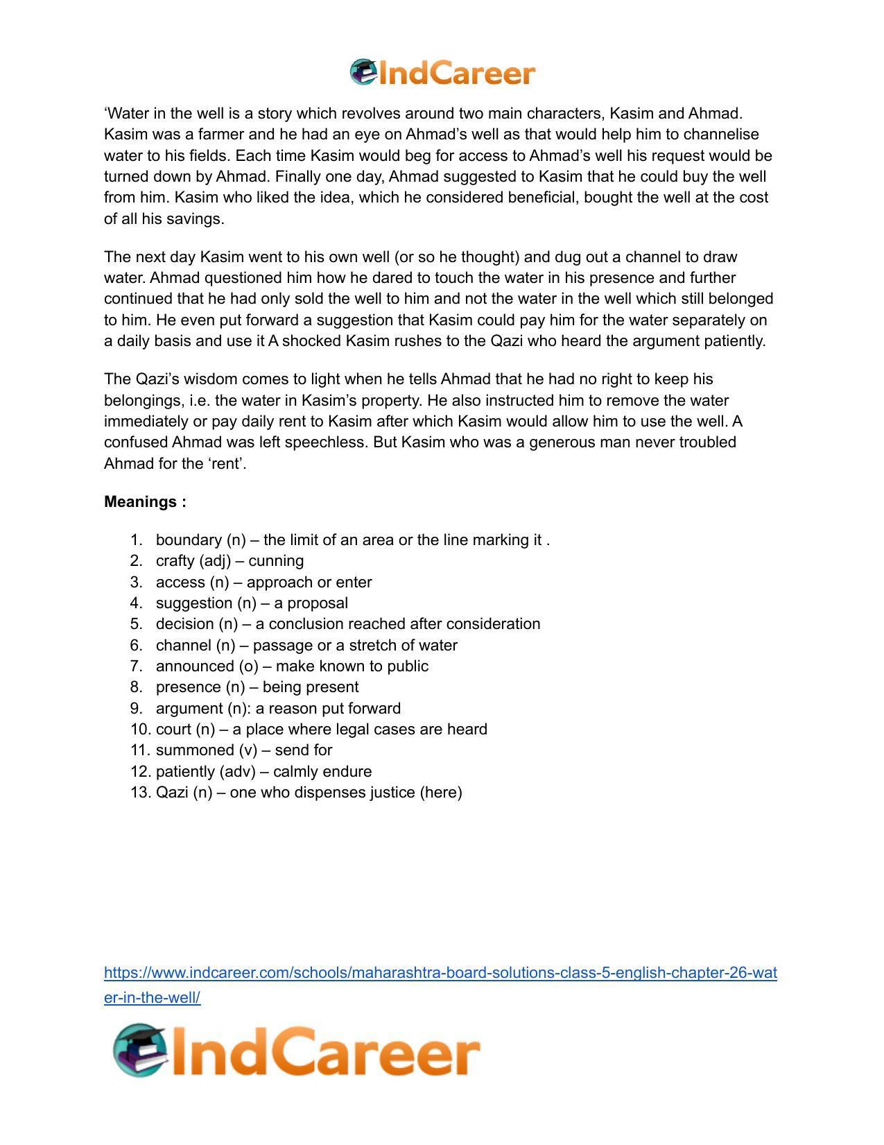 Maharashtra Board Solutions Class 5-English: Chapter 26- Water in the Well - Page 13