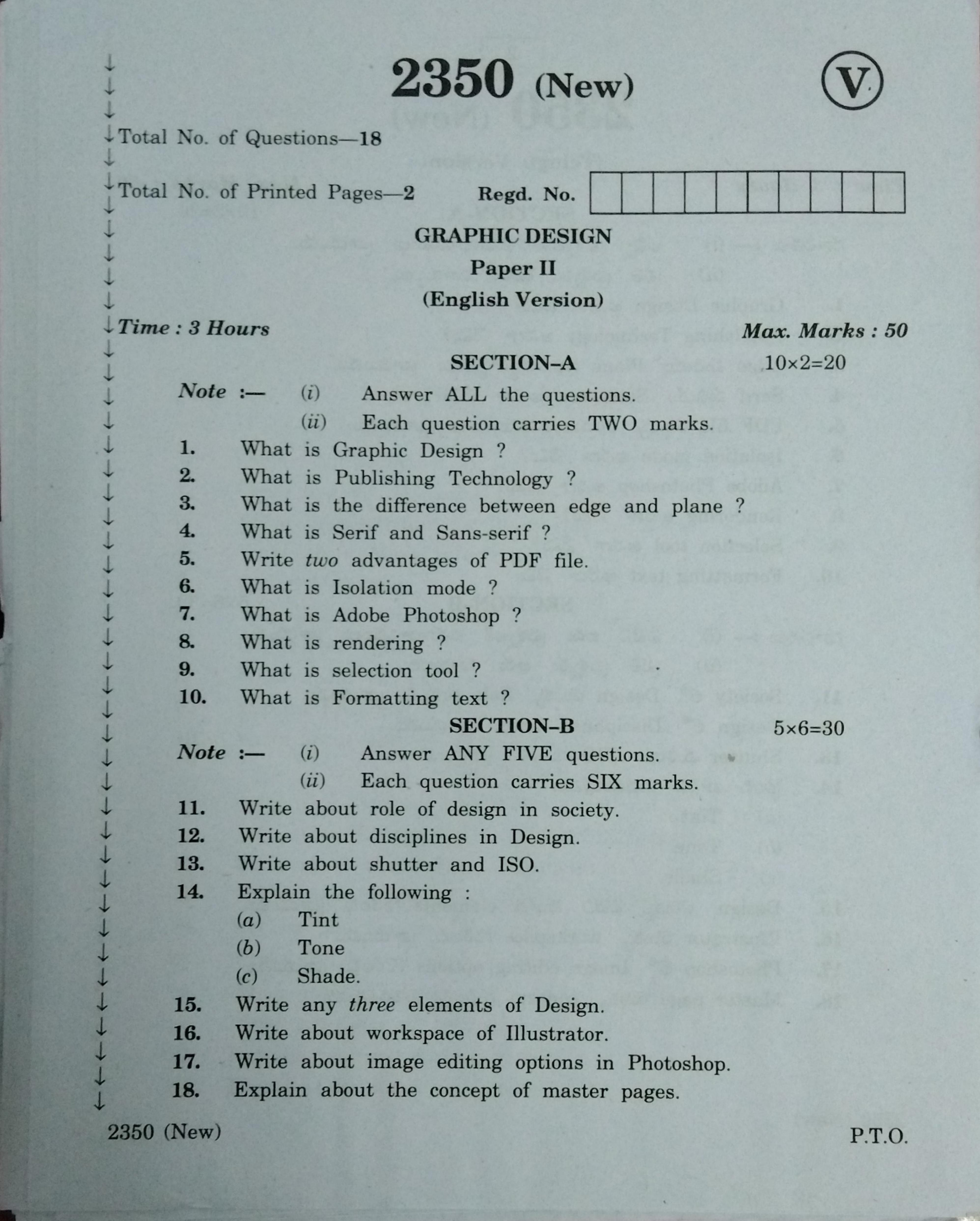 AP Inter 2nd Year Vocational Question Paper March - 2020 - Graphic Design - II (new) - Page 1