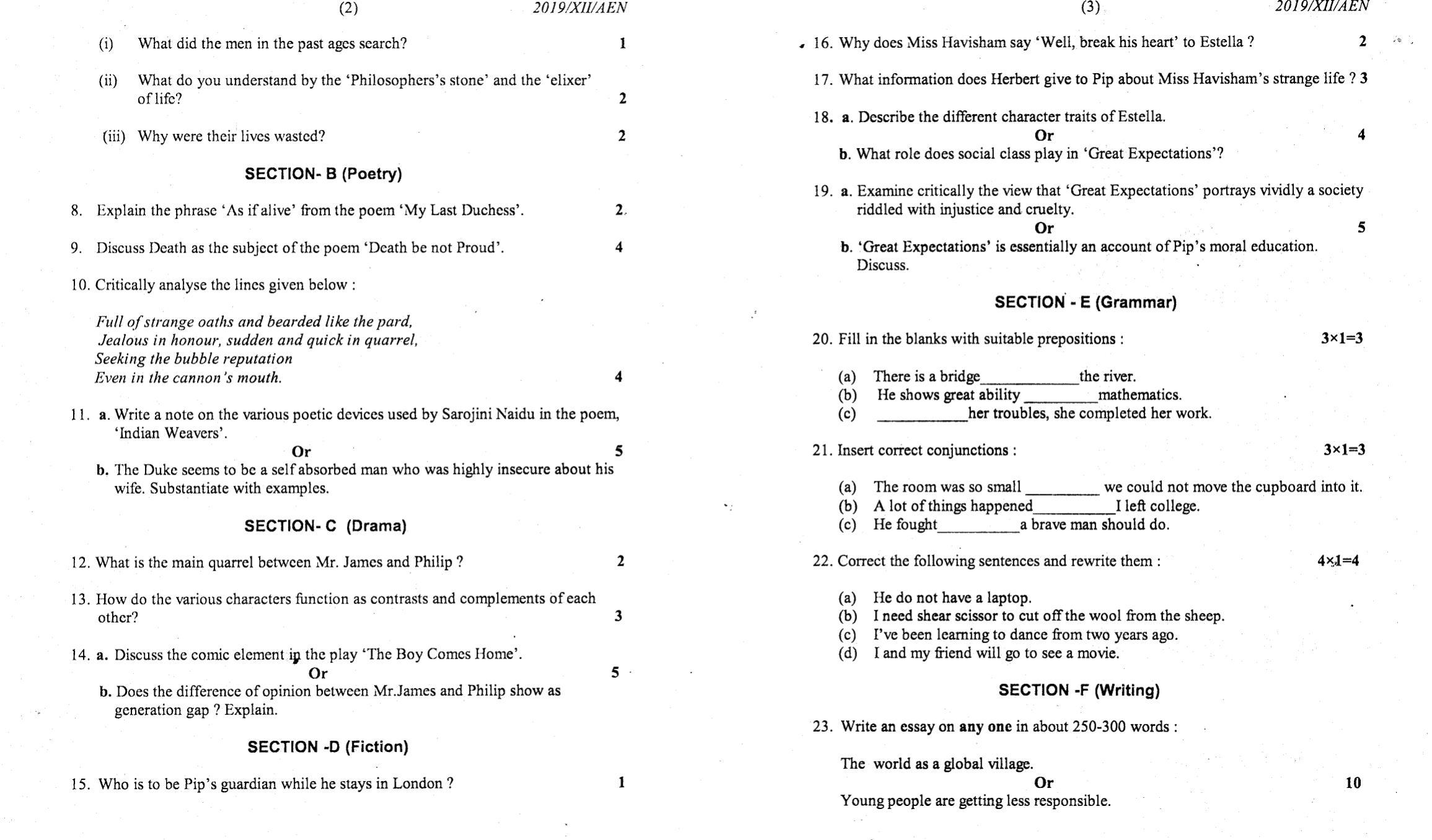 Nagaland Board Class 12 Alternative English 2019 Question Papers - Page 2