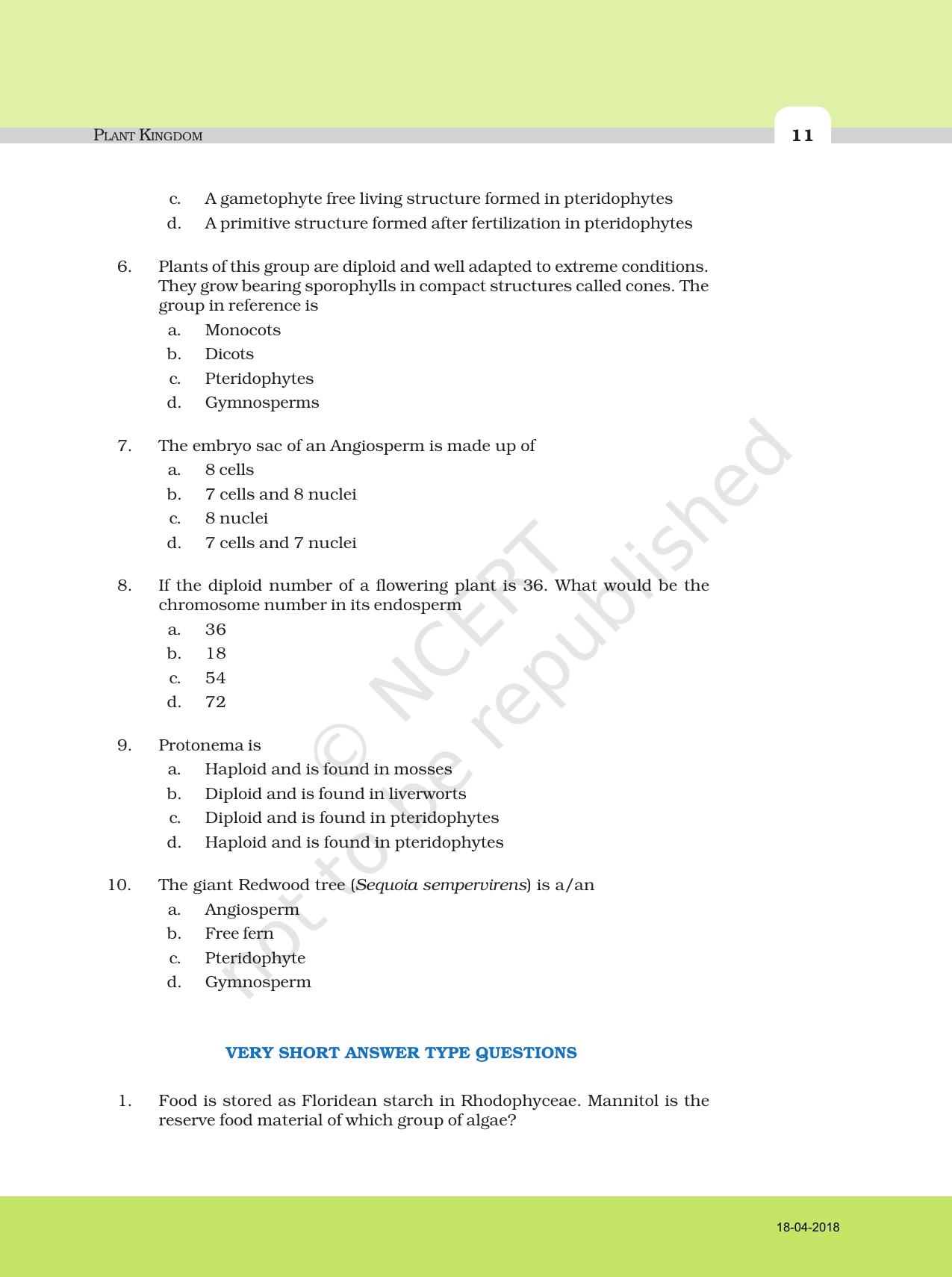 NCERT Exemplar Book for Class 11 Biology: Chapter 3 Plant Kingdom - Page 2