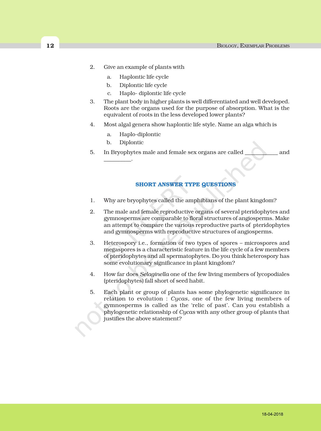 NCERT Exemplar Book for Class 11 Biology: Chapter 3 Plant Kingdom - Page 3