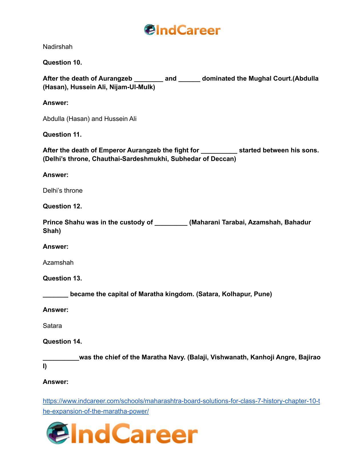 Maharashtra Board Solutions for Class 7- History: Chapter 10- The Expansion of the Maratha Power - Page 8