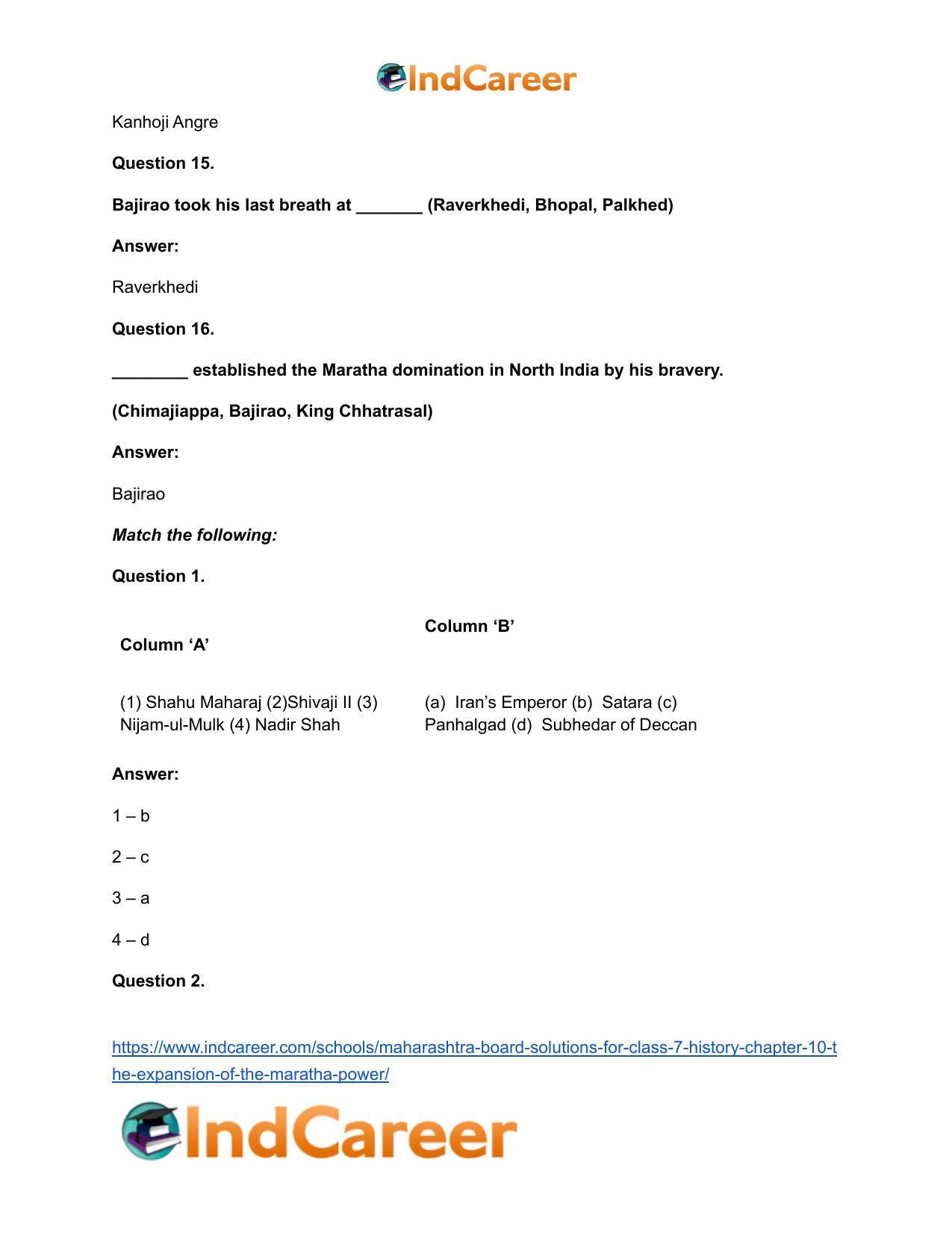 Maharashtra Board Solutions for Class 7- History: Chapter 10- The Expansion of the Maratha Power - Page 9