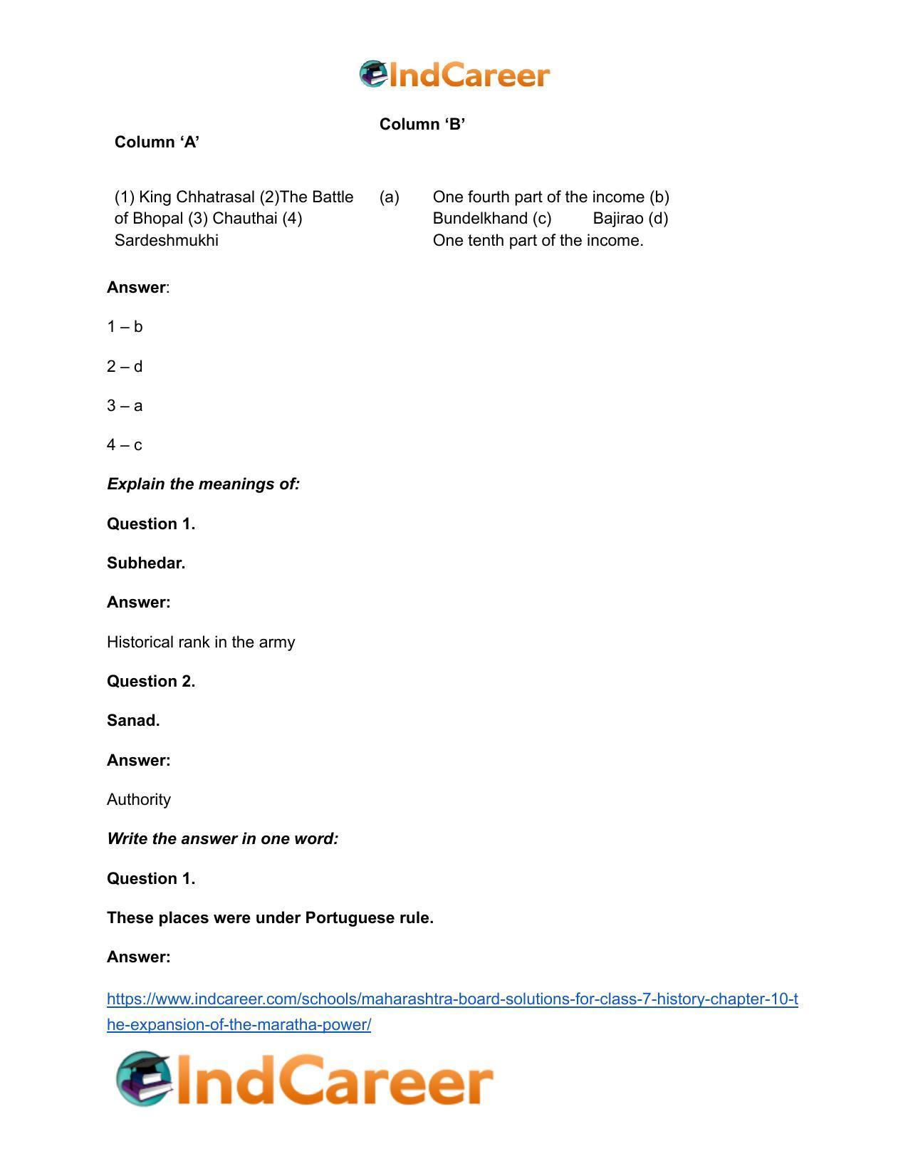Maharashtra Board Solutions for Class 7- History: Chapter 10- The Expansion of the Maratha Power - Page 10