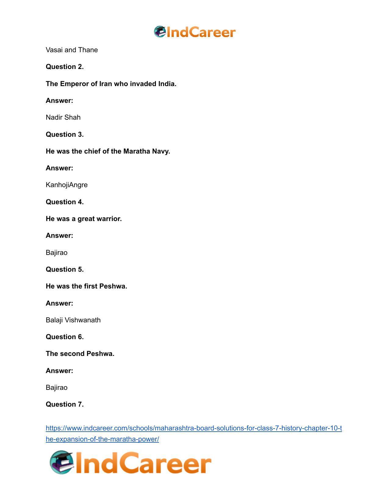 Maharashtra Board Solutions for Class 7- History: Chapter 10- The Expansion of the Maratha Power - Page 11