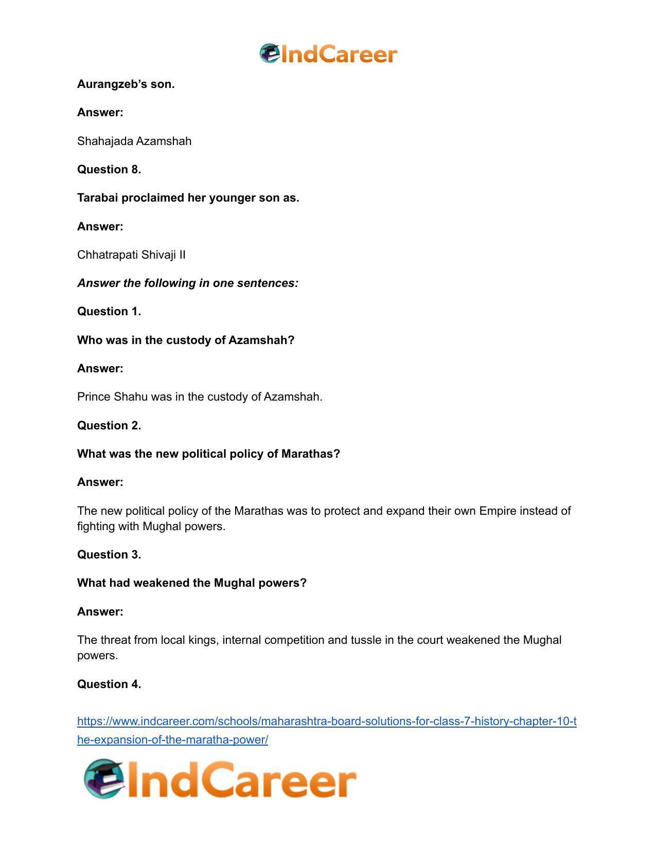 Maharashtra Board Solutions for Class 7- History: Chapter 10- The Expansion of the Maratha Power - Page 12