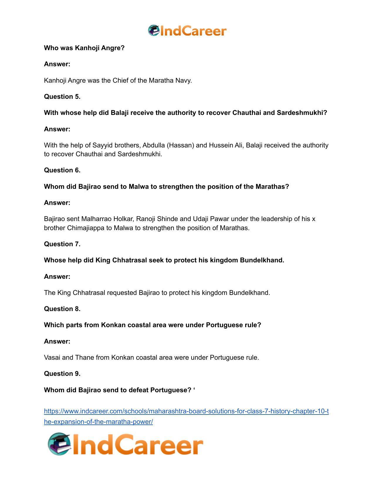 Maharashtra Board Solutions for Class 7- History: Chapter 10- The Expansion of the Maratha Power - Page 13
