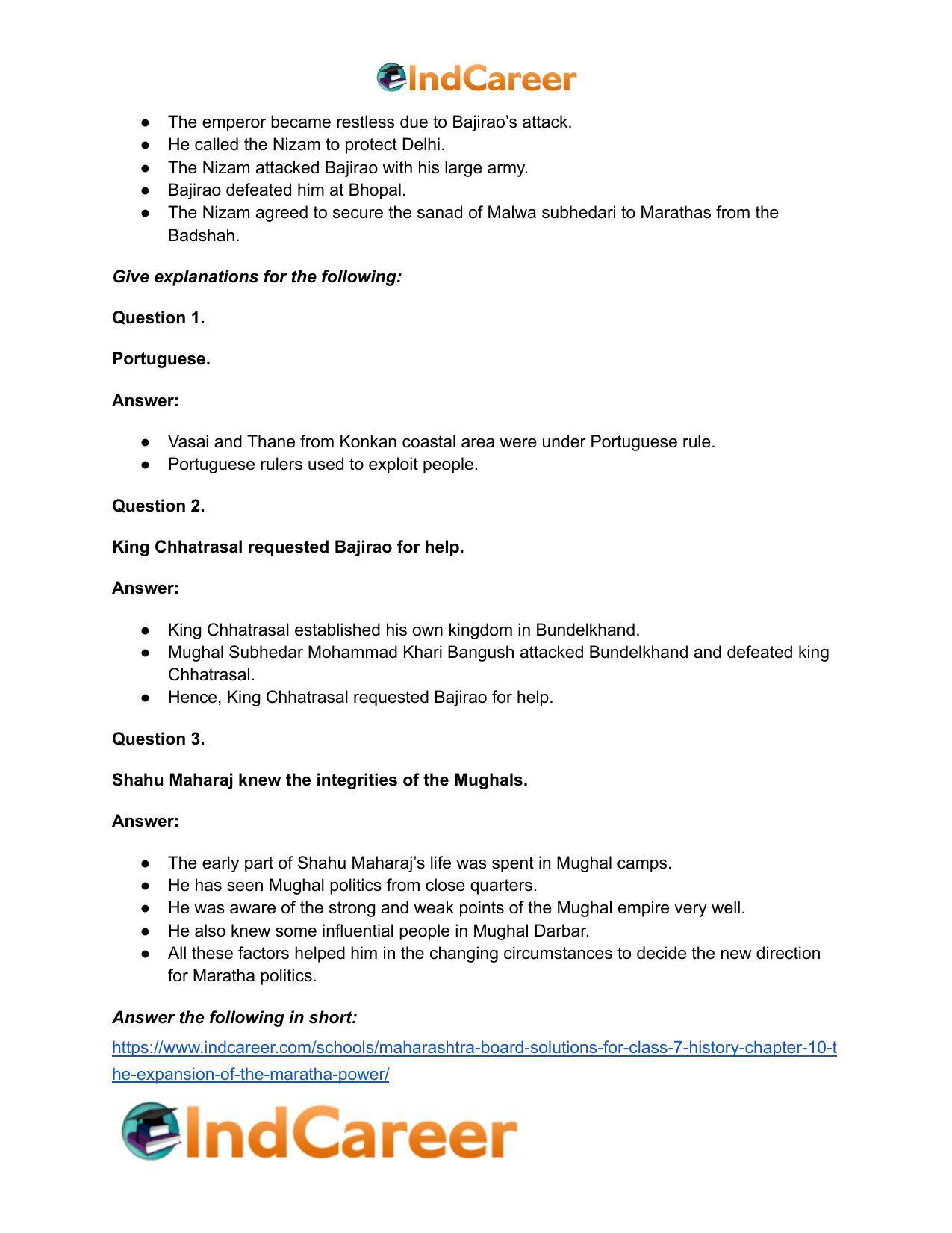 Maharashtra Board Solutions for Class 7- History: Chapter 10- The Expansion of the Maratha Power - Page 15