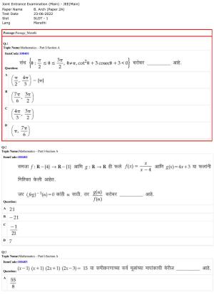 JEE Mains 2022: B Arch & B Planning Marathi (Shift 1) 23-06-2022 Question Paper