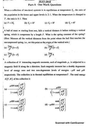 JEST 2018 Physics Question Paper with  Answer key
