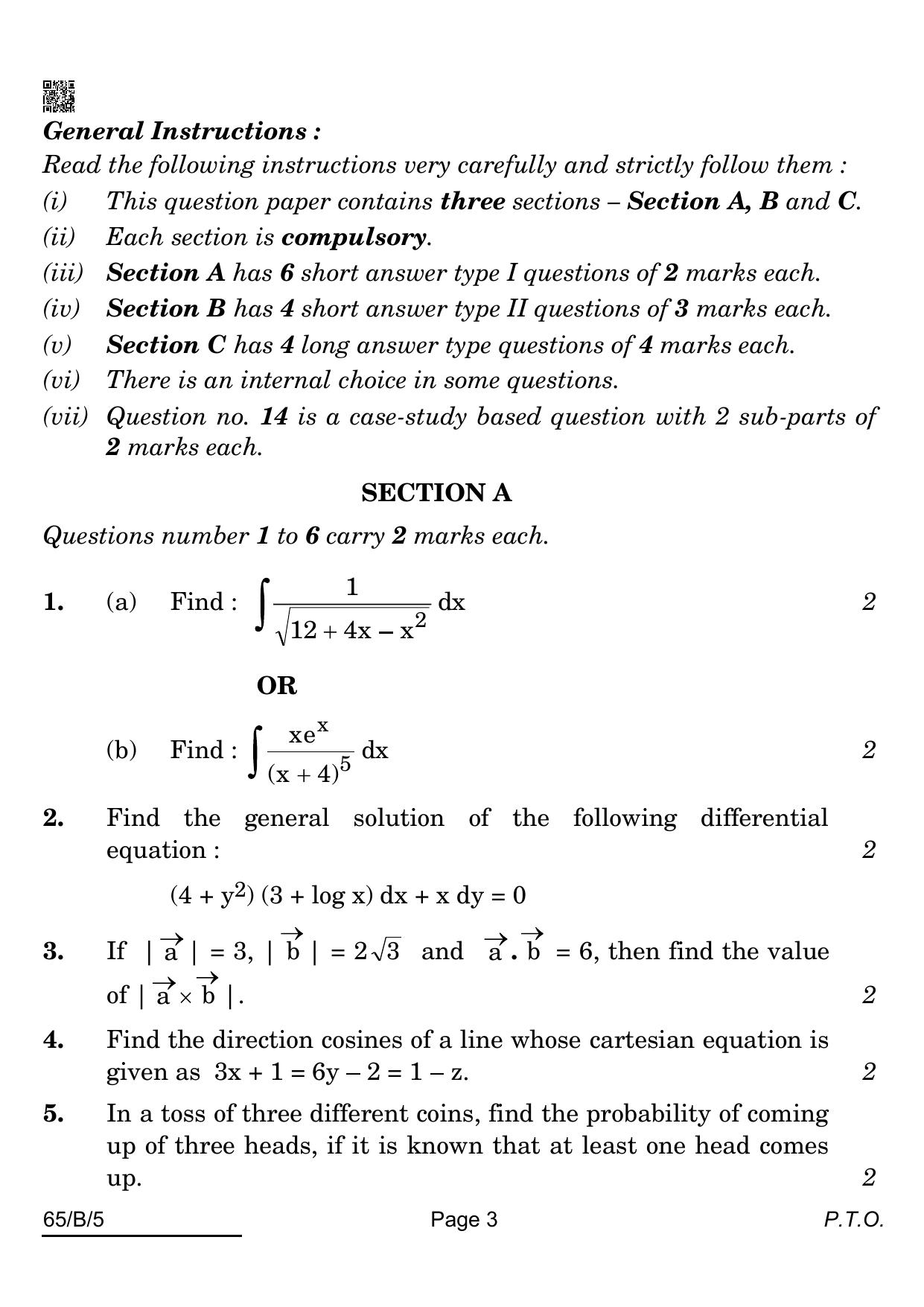 CBSE Class 12 65-B-5 Mathematics For VI Candidates 2022 Question Paper - Page 3