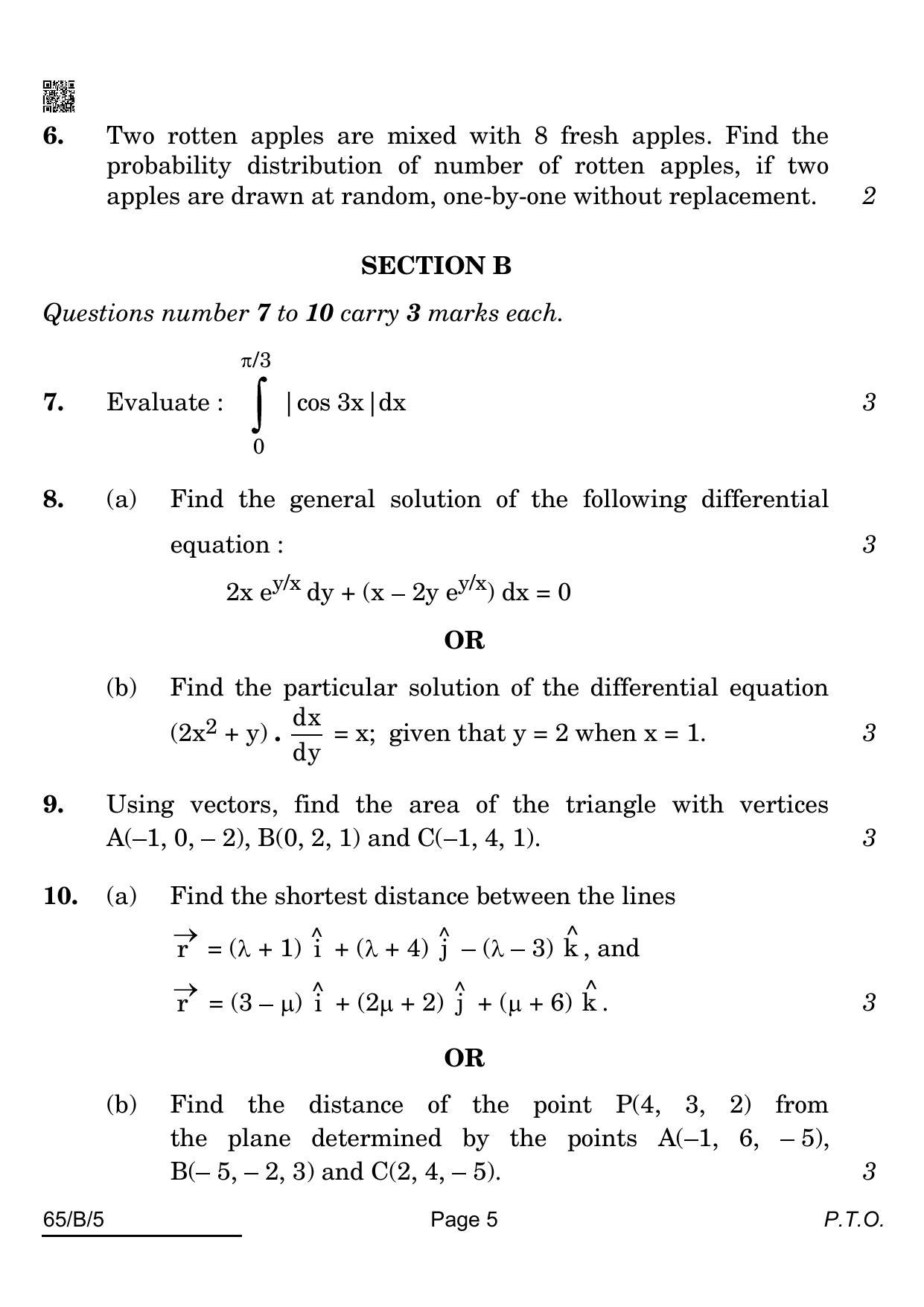 CBSE Class 12 65-B-5 Mathematics For VI Candidates 2022 Question Paper - Page 5