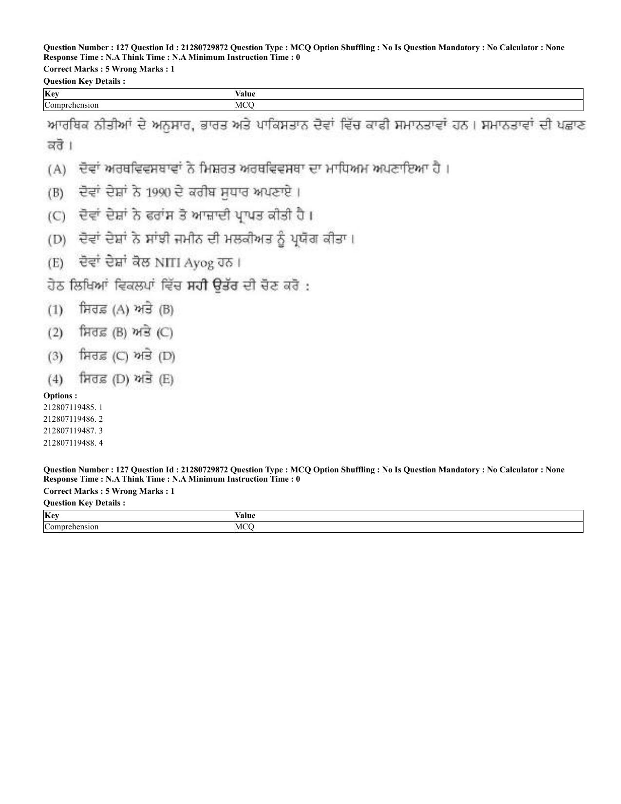 CUET 2023 Domestic Shift 2 Question Papers - 21 June 2023 - Page 217
