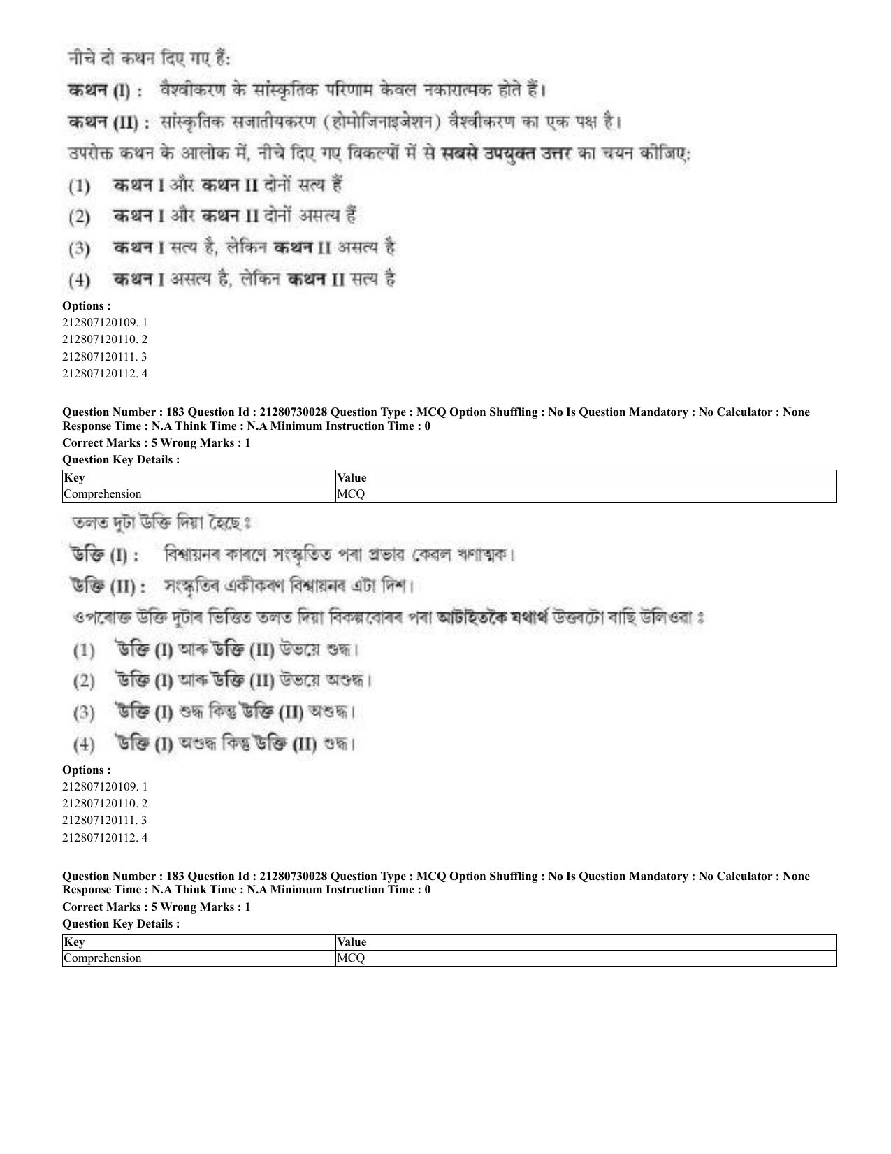 CUET 2023 Domestic Shift 2 Question Papers - 21 June 2023 - Page 535