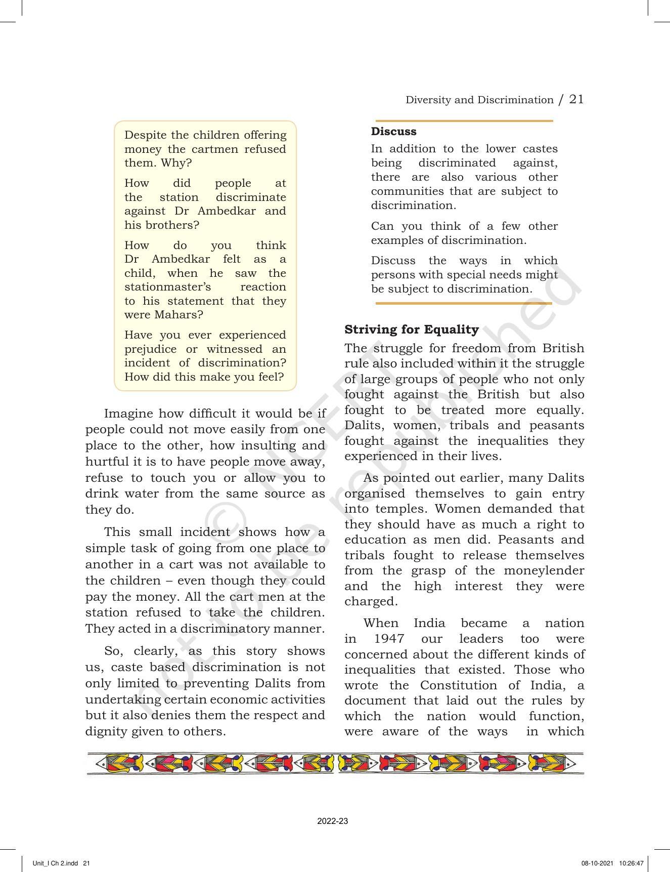 NCERT Book for Class 6 Social Science(Political Science) : Chapter 2-Diversity and Discrimination - Page 9