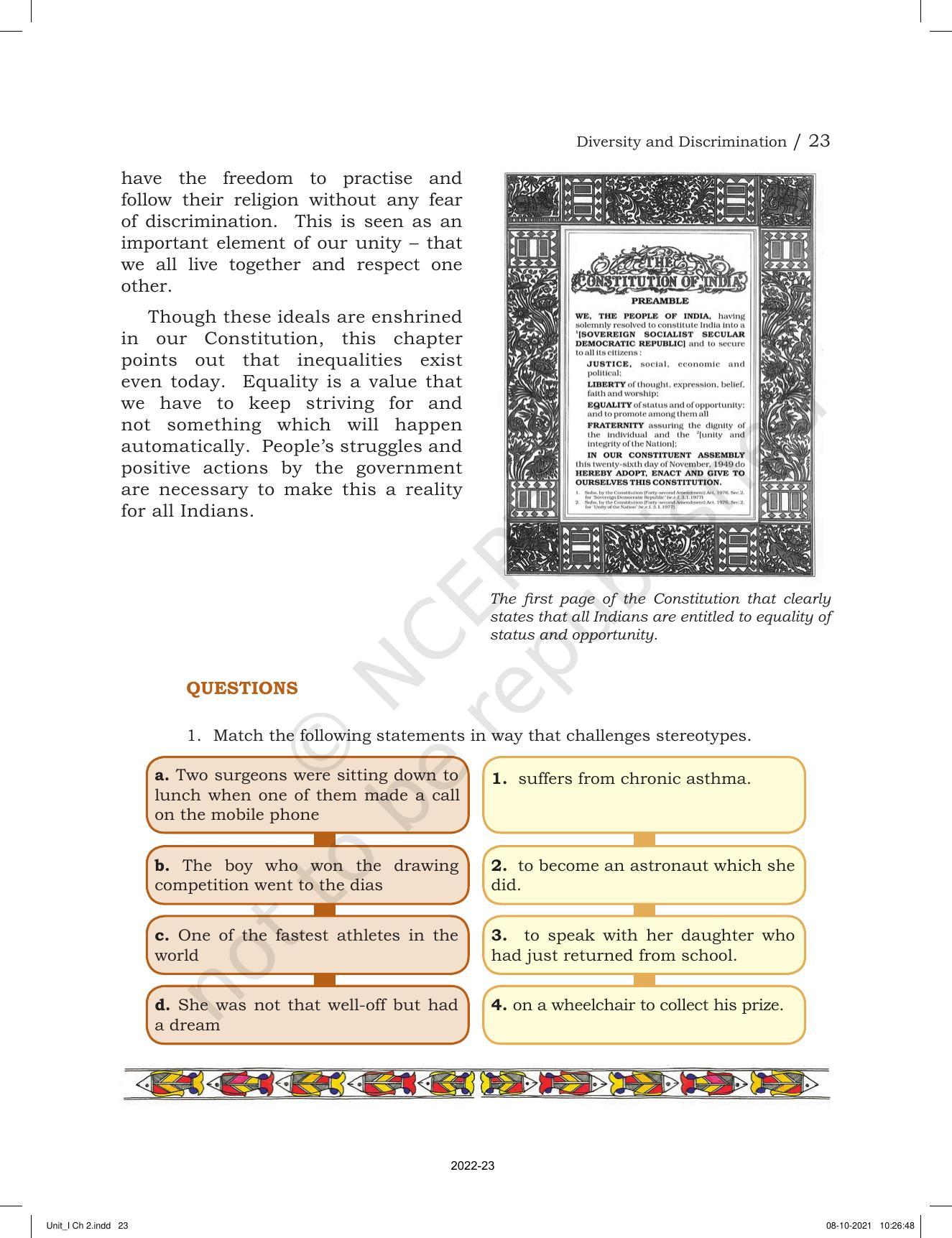 NCERT Book for Class 6 Social Science(Political Science) : Chapter 2-Diversity and Discrimination - Page 11