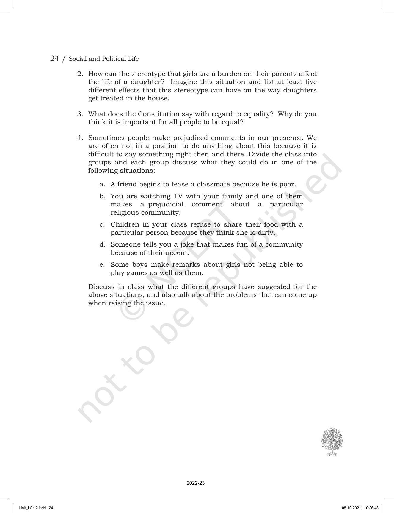 NCERT Book for Class 6 Social Science(Political Science) : Chapter 2-Diversity and Discrimination - Page 12