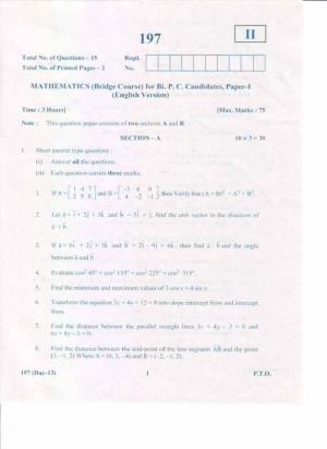 AP Inter 1st Year Mathematics-I(Bridge Course) (EM) May-2019-General Question Paper