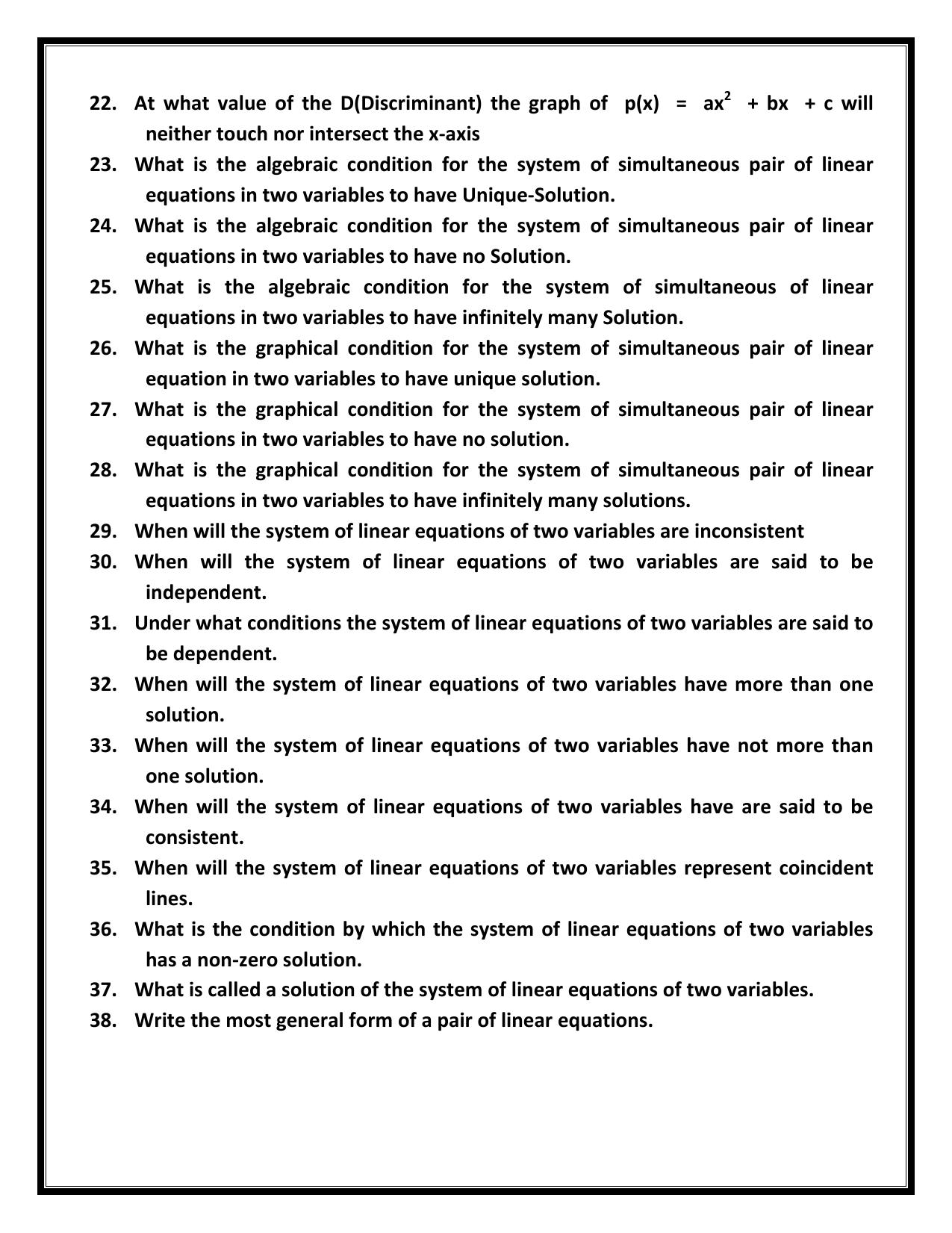 CBSE Worksheets for Class 10 Maths SA1 Assignment 2 - Page 2