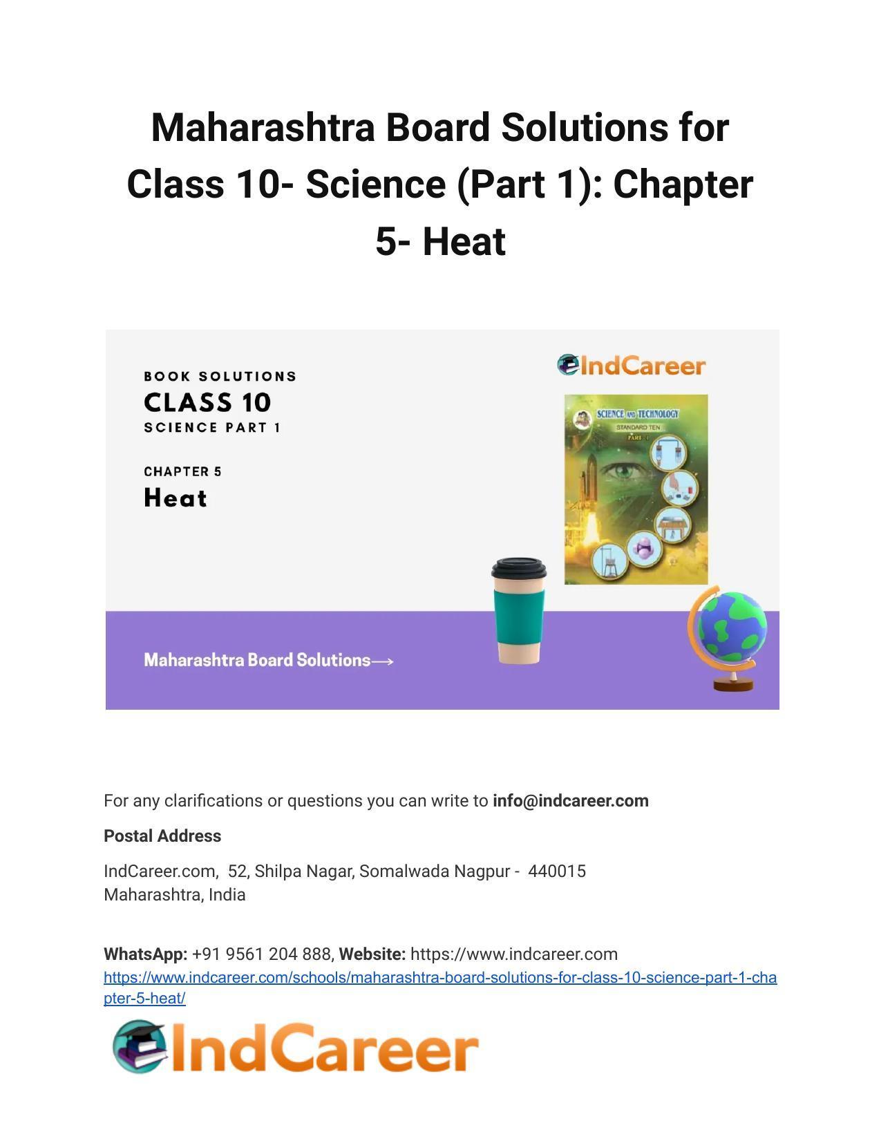 Maharashtra Board Solutions for Class 10- Science (Part 1): Chapter 5- Heat - Page 1