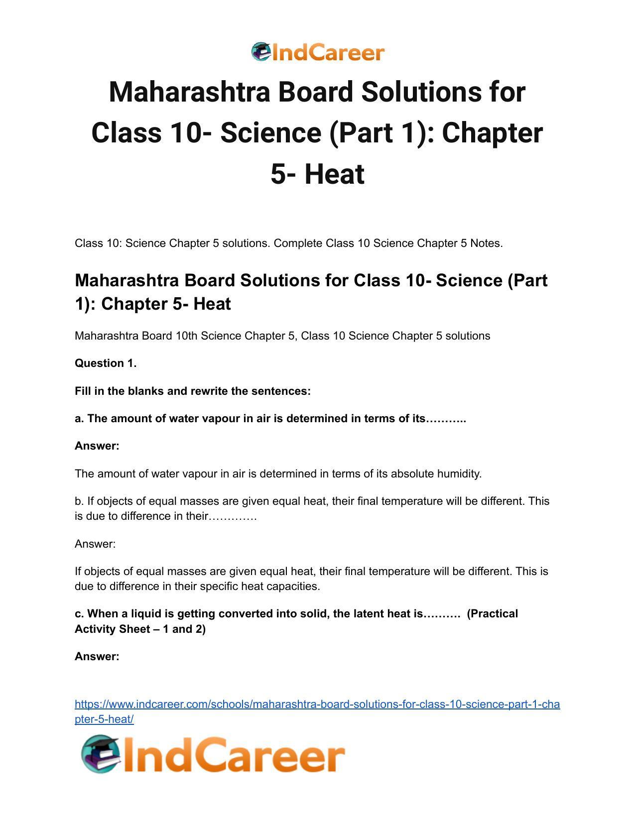 Maharashtra Board Solutions for Class 10- Science (Part 1): Chapter 5- Heat - Page 2