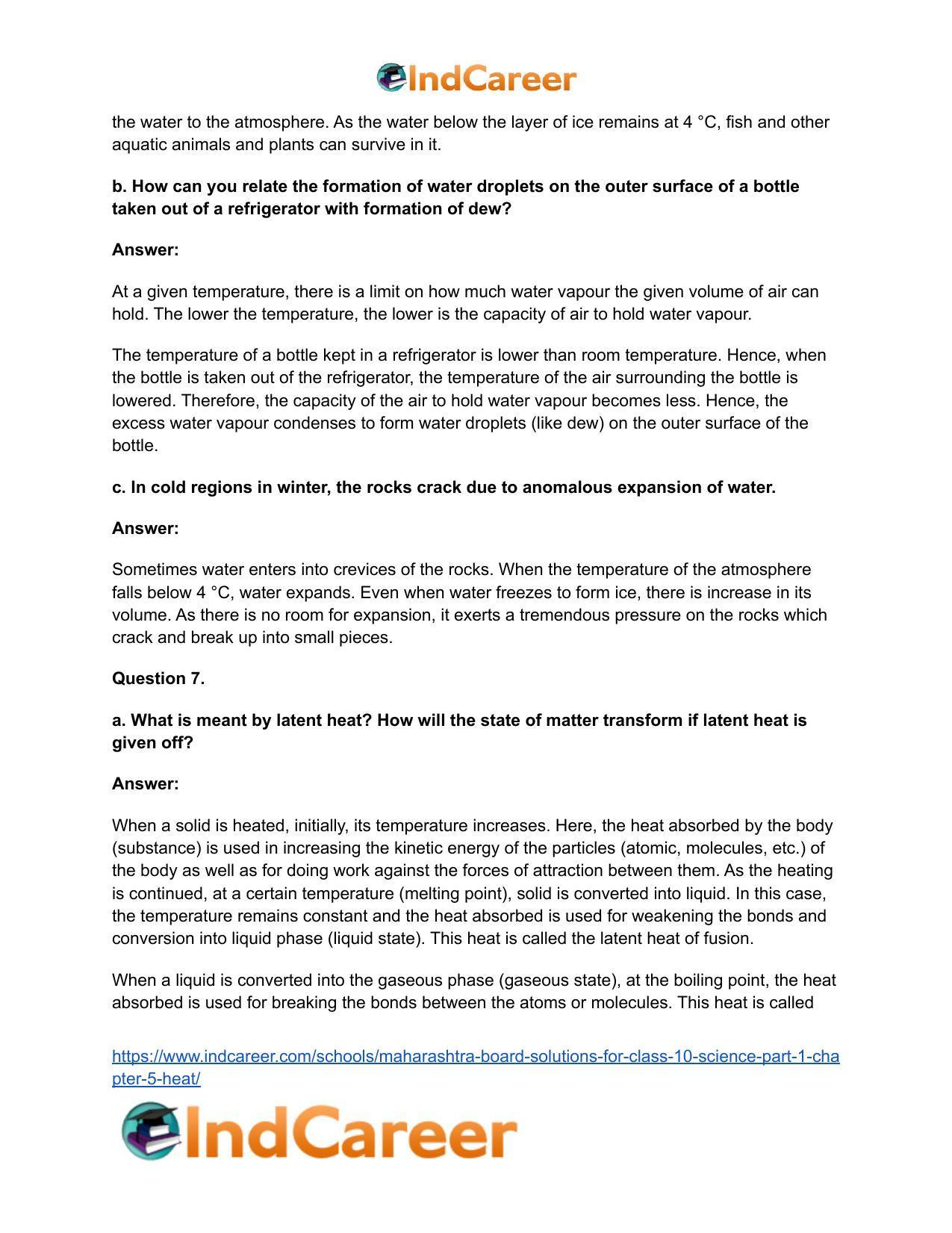 Maharashtra Board Solutions for Class 10- Science (Part 1): Chapter 5- Heat - Page 6