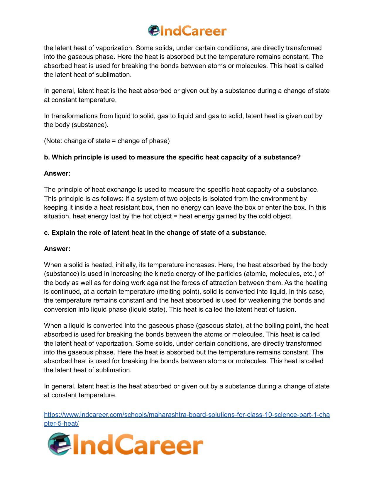 Maharashtra Board Solutions for Class 10- Science (Part 1): Chapter 5- Heat - Page 7