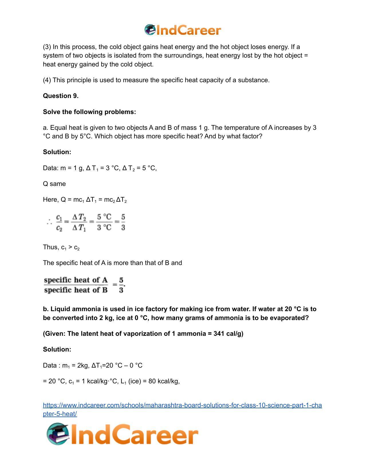 Maharashtra Board Solutions for Class 10- Science (Part 1): Chapter 5- Heat - Page 9