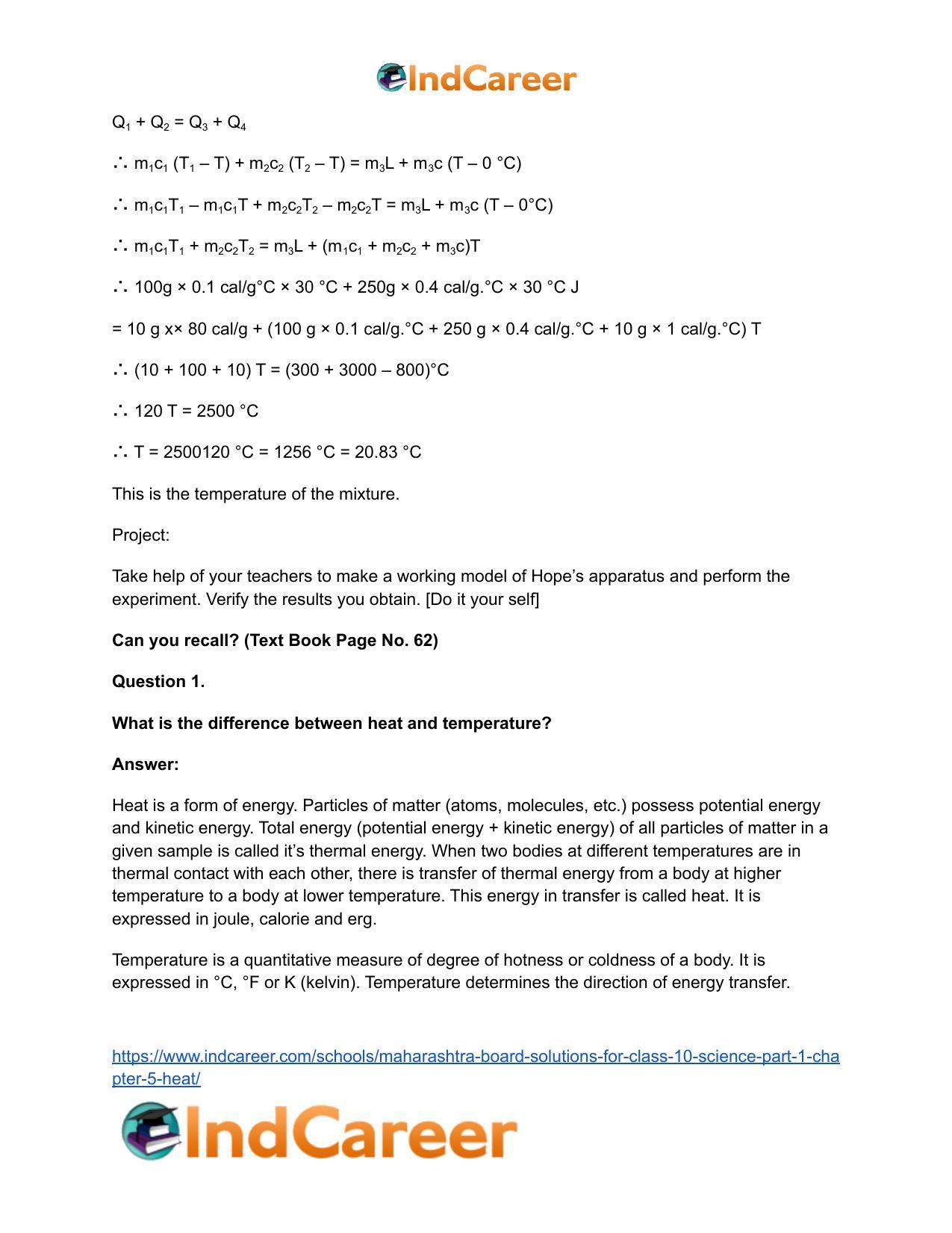 Maharashtra Board Solutions for Class 10- Science (Part 1): Chapter 5- Heat - Page 12