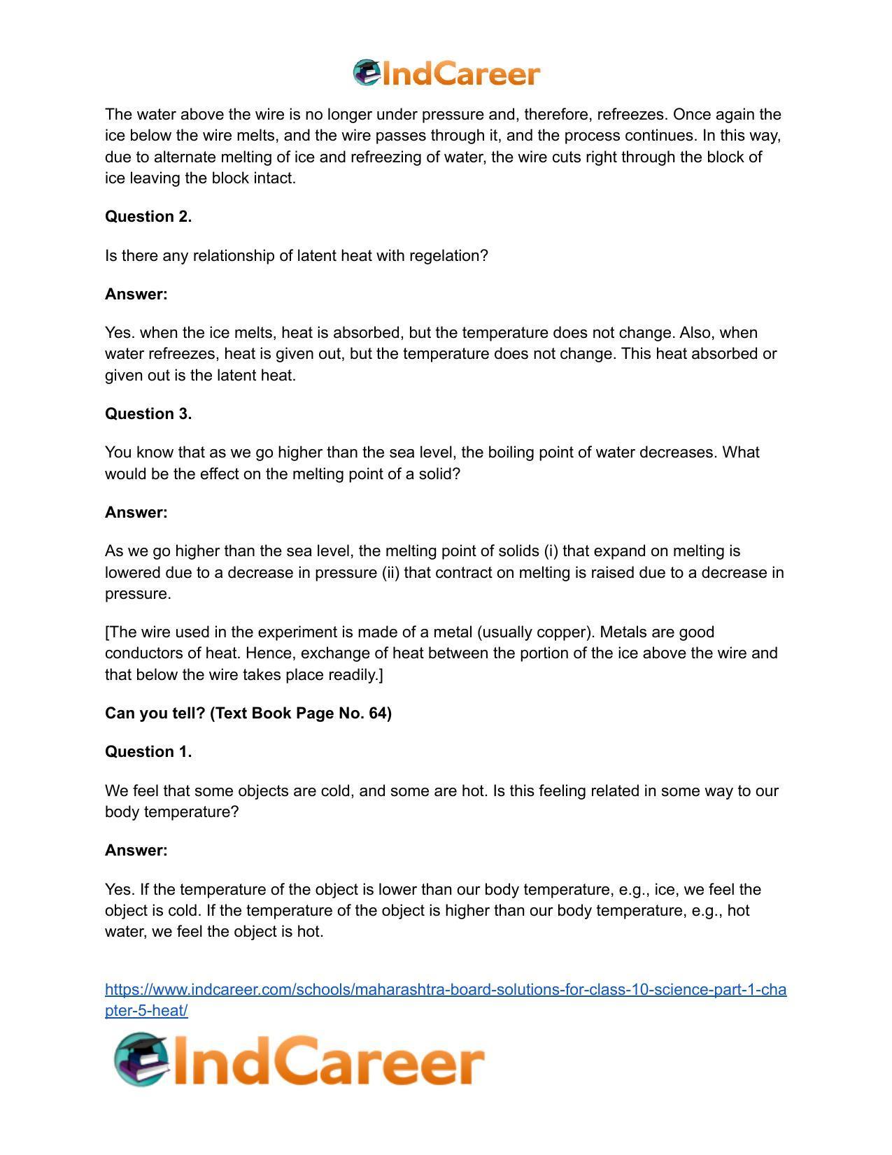 Maharashtra Board Solutions for Class 10- Science (Part 1): Chapter 5- Heat - Page 14