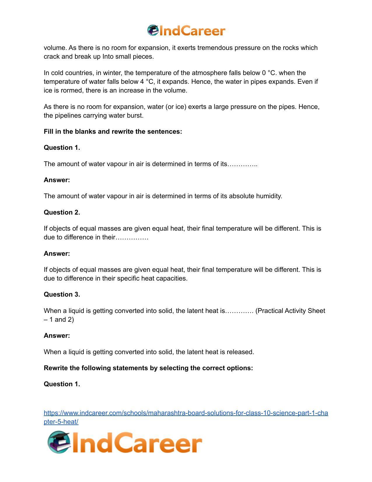 Maharashtra Board Solutions for Class 10- Science (Part 1): Chapter 5- Heat - Page 16