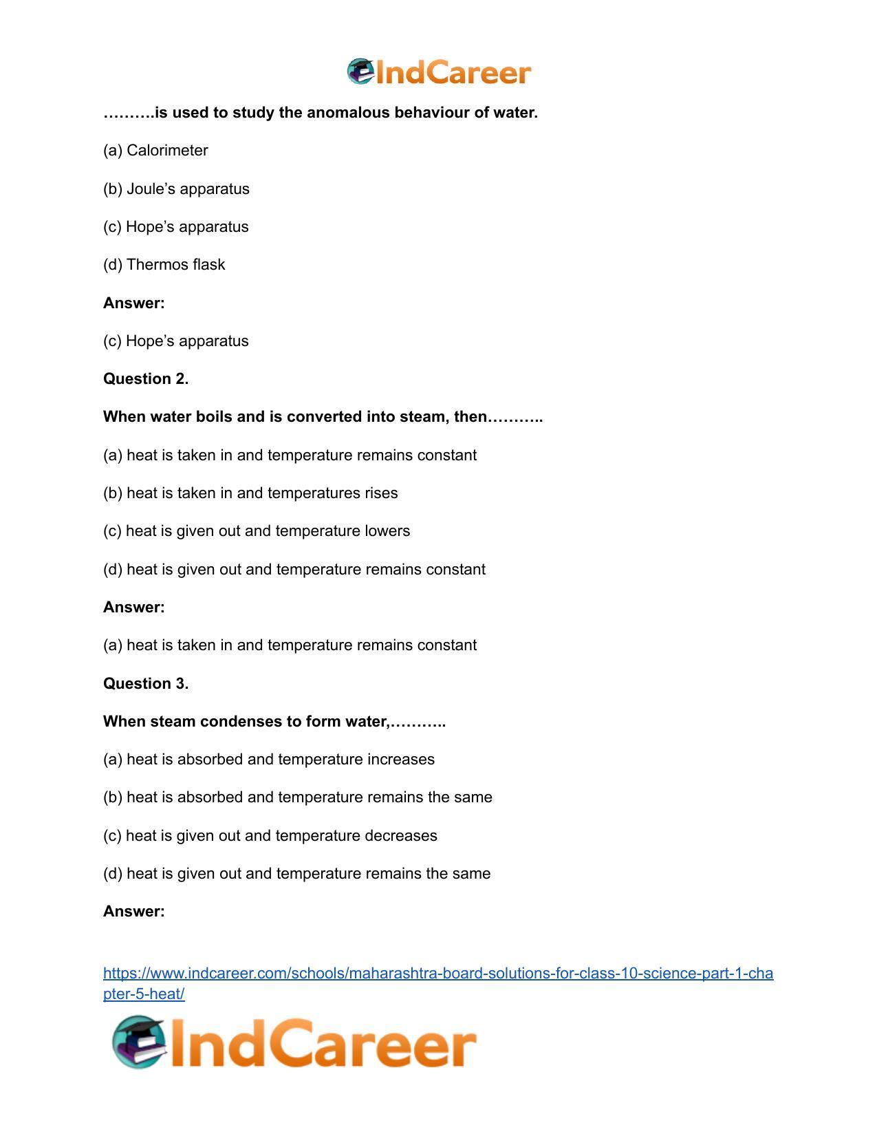 Maharashtra Board Solutions for Class 10- Science (Part 1): Chapter 5- Heat - Page 17
