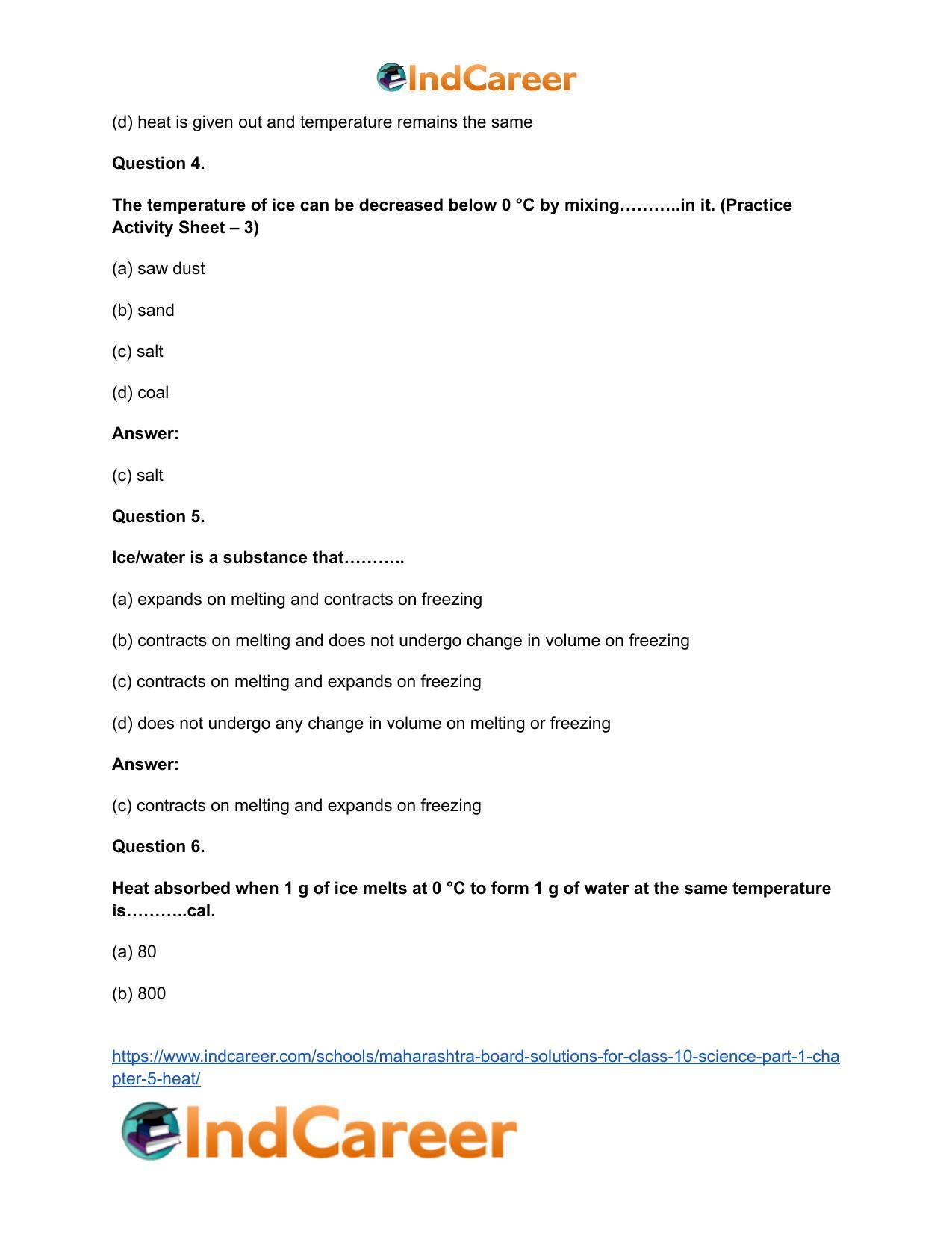Maharashtra Board Solutions for Class 10- Science (Part 1): Chapter 5- Heat - Page 18