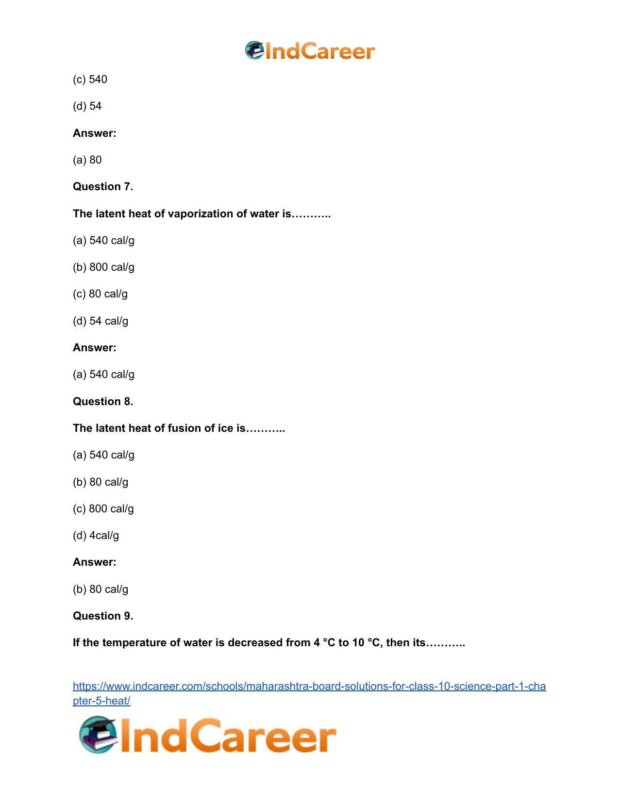 Maharashtra Board Solutions for Class 10- Science (Part 1): Chapter 5- Heat - Page 19