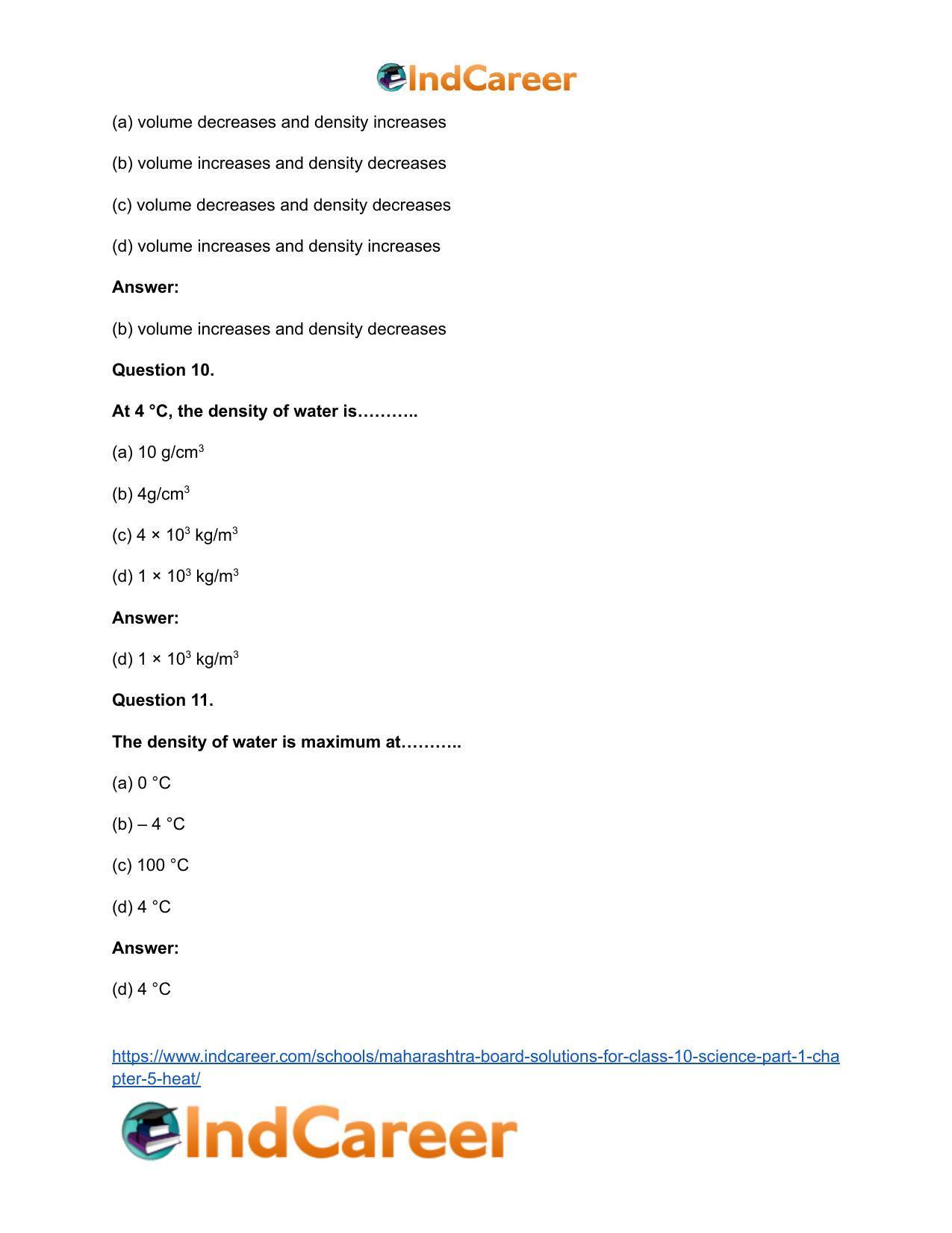 Maharashtra Board Solutions for Class 10- Science (Part 1): Chapter 5- Heat - Page 20