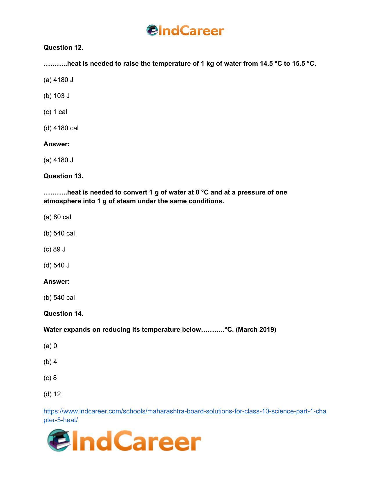 Maharashtra Board Solutions for Class 10- Science (Part 1): Chapter 5- Heat - Page 21