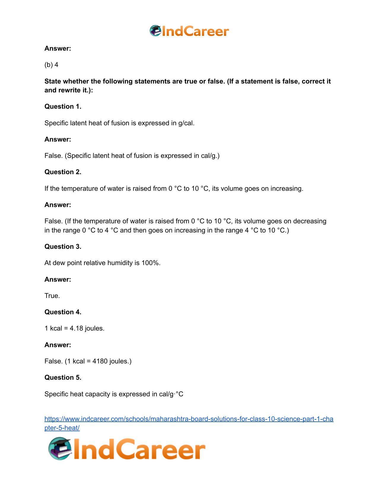 Maharashtra Board Solutions for Class 10- Science (Part 1): Chapter 5- Heat - Page 22