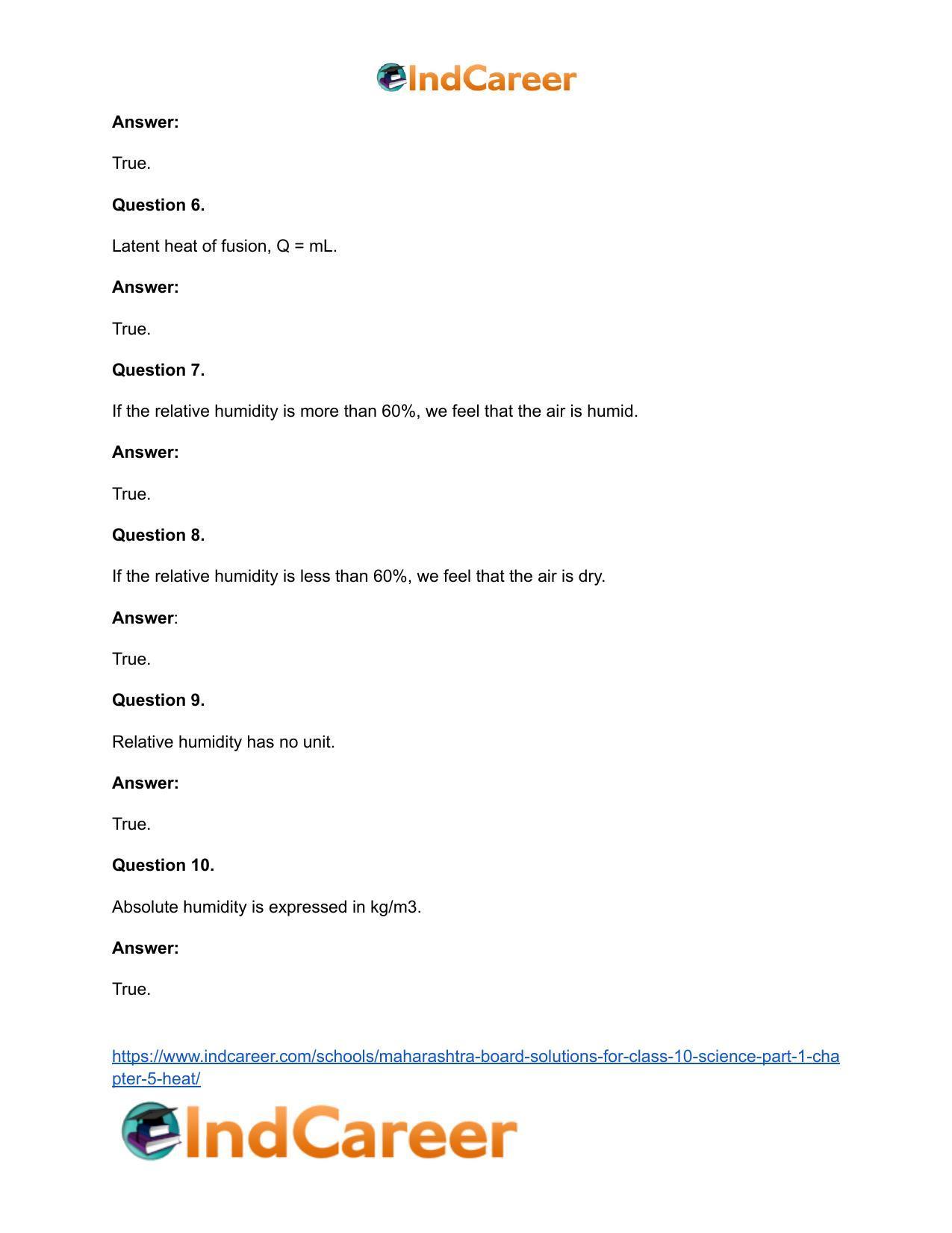 Maharashtra Board Solutions for Class 10- Science (Part 1): Chapter 5- Heat - Page 23