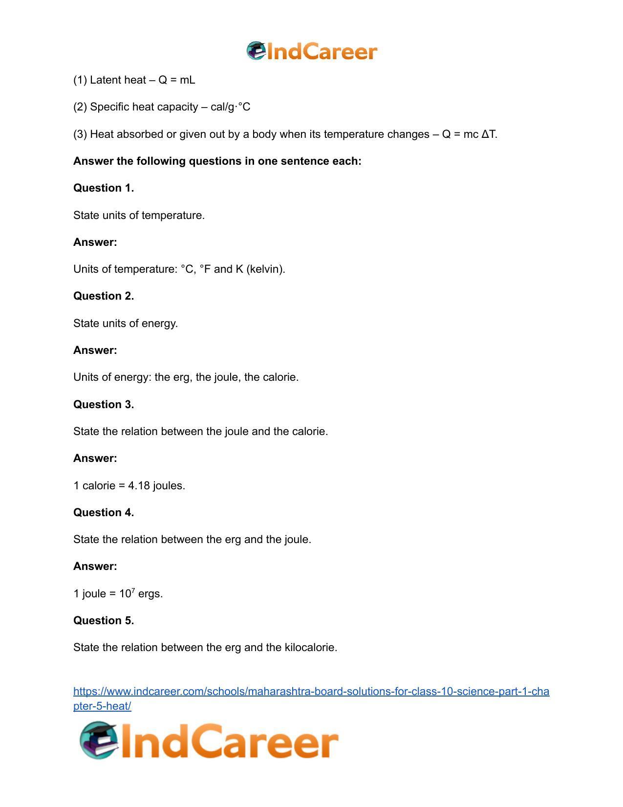 Maharashtra Board Solutions for Class 10- Science (Part 1): Chapter 5- Heat - Page 25