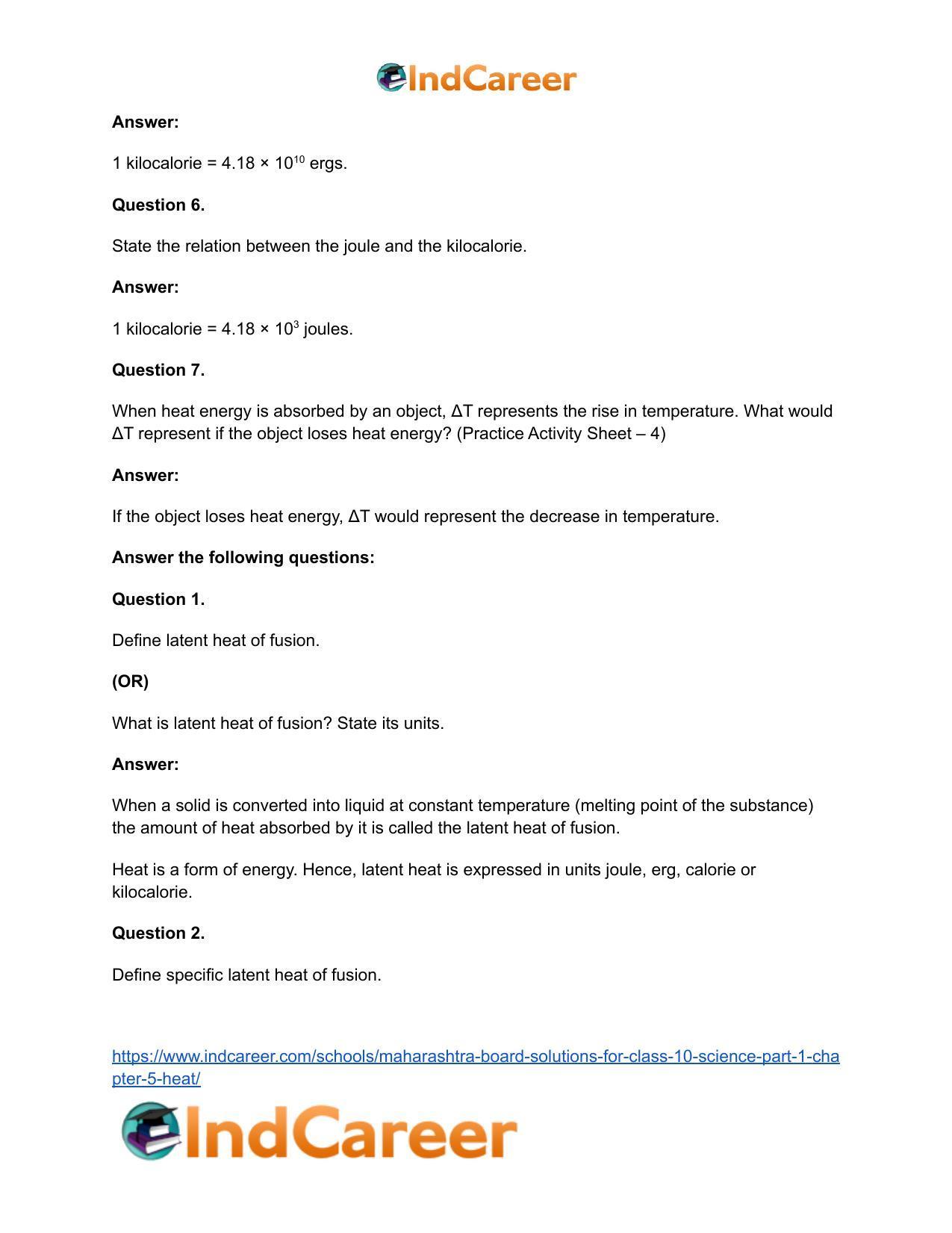 Maharashtra Board Solutions for Class 10- Science (Part 1): Chapter 5- Heat - Page 26