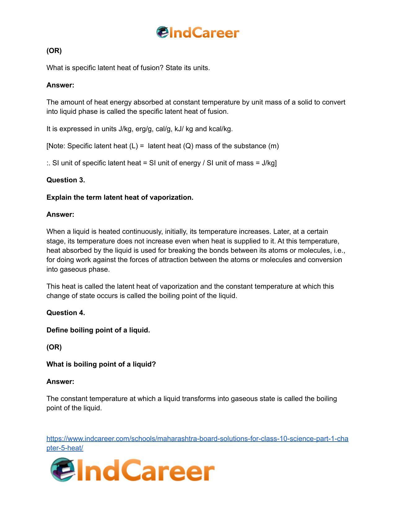 Maharashtra Board Solutions for Class 10- Science (Part 1): Chapter 5- Heat - Page 27