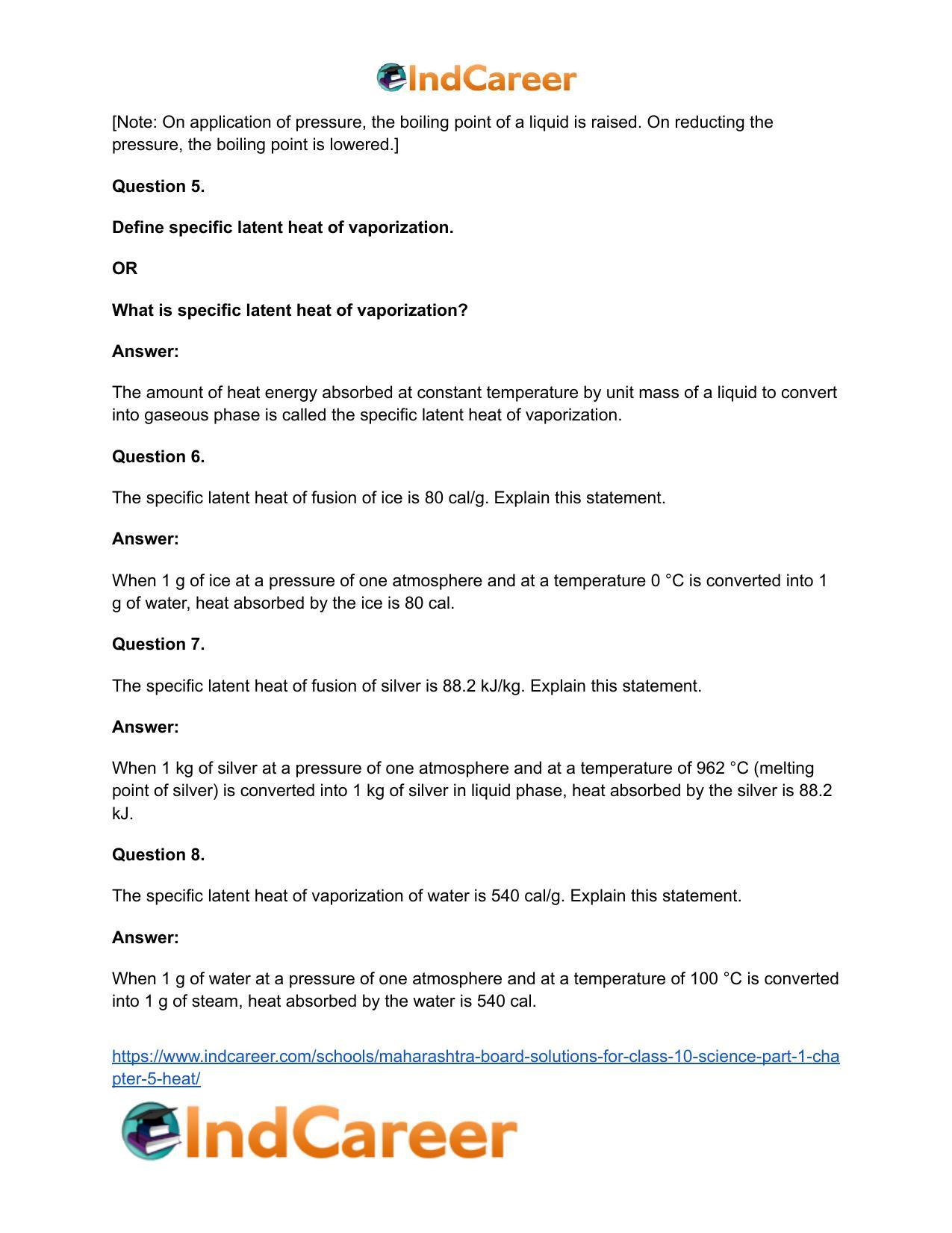 Maharashtra Board Solutions for Class 10- Science (Part 1): Chapter 5- Heat - Page 28