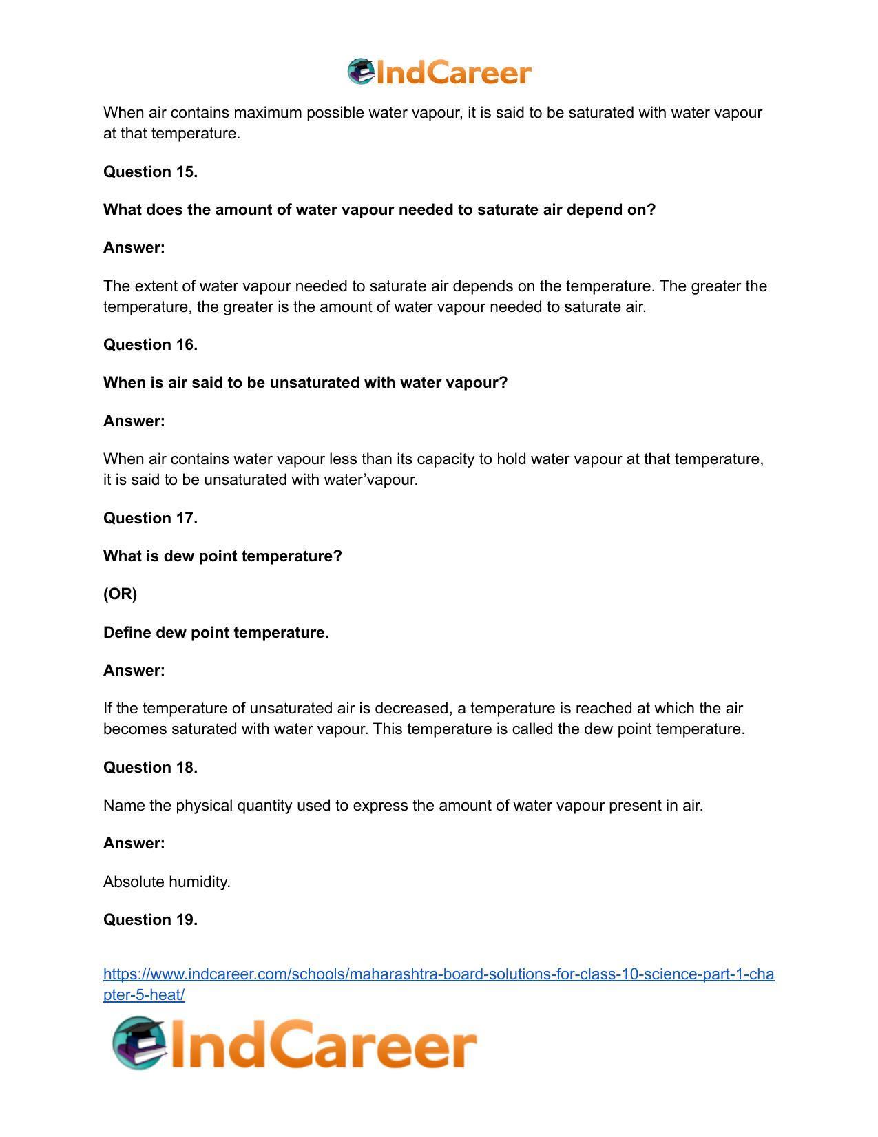 Maharashtra Board Solutions for Class 10- Science (Part 1): Chapter 5- Heat - Page 33